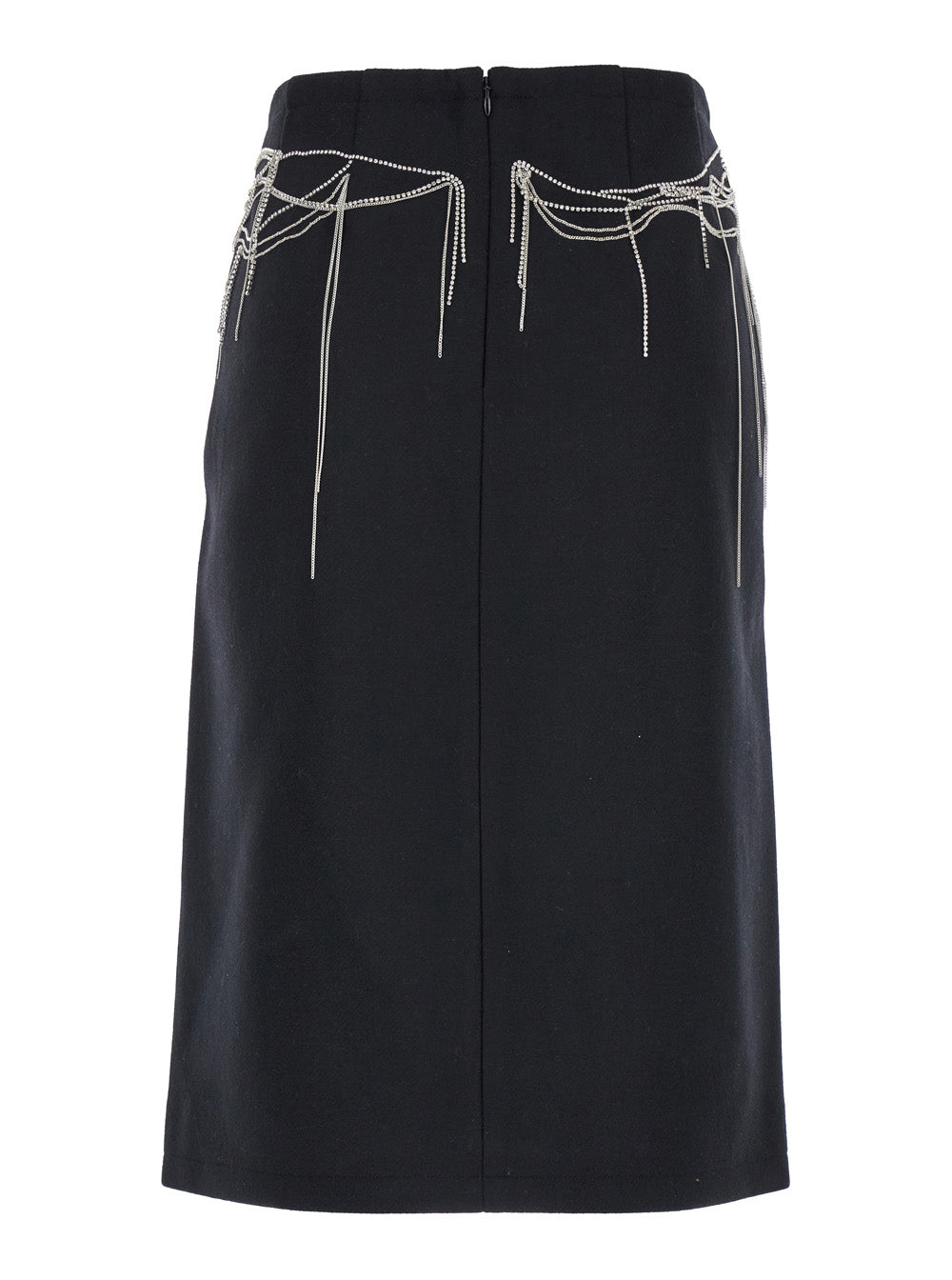 Dries Van Noten Women 'Shelda' Black Midi Skirt With Maxi Beaded Embellishments In Wool Blend Woman
