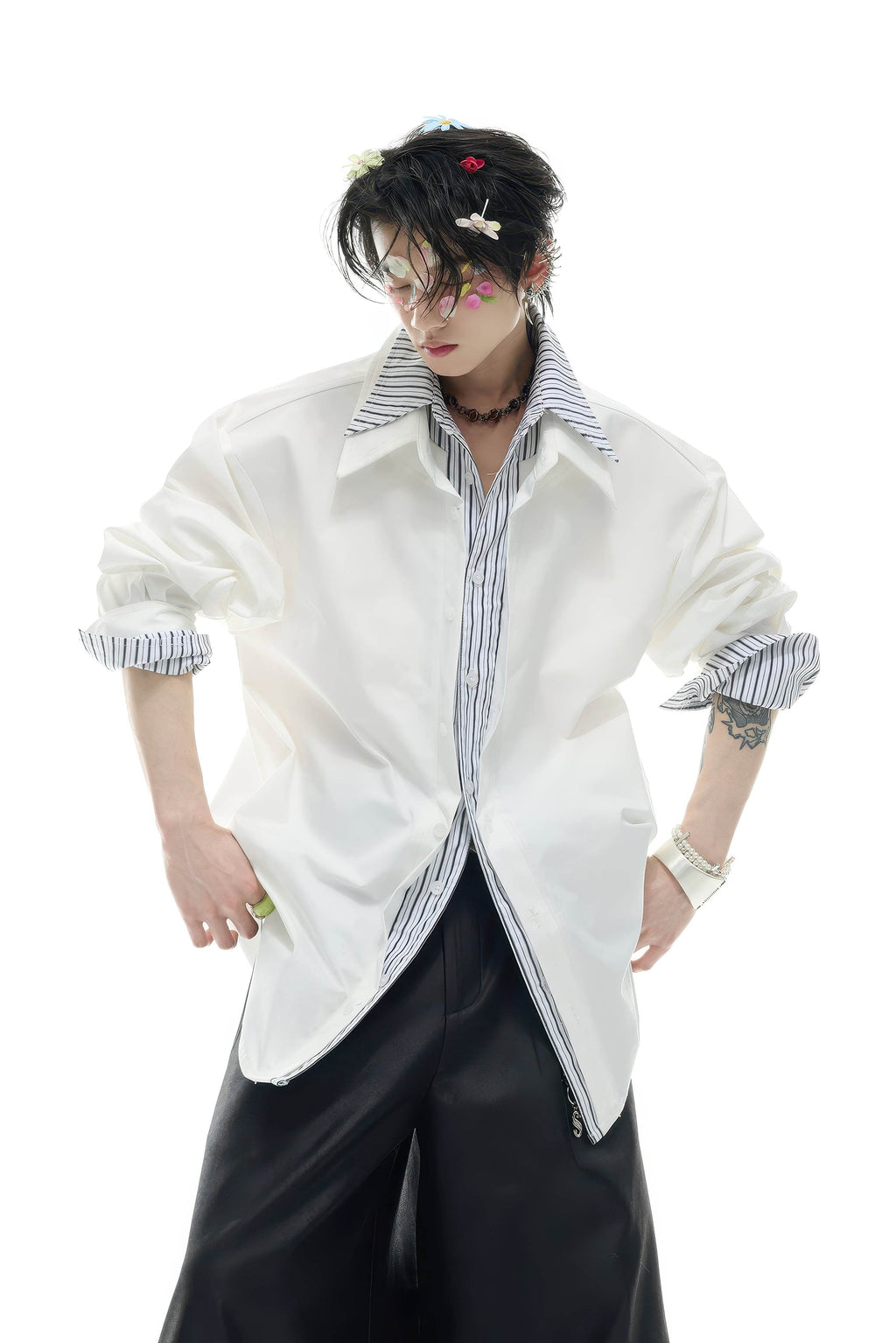 Deconstructed Stripe Shirt - Colorblock Layered Designer Top