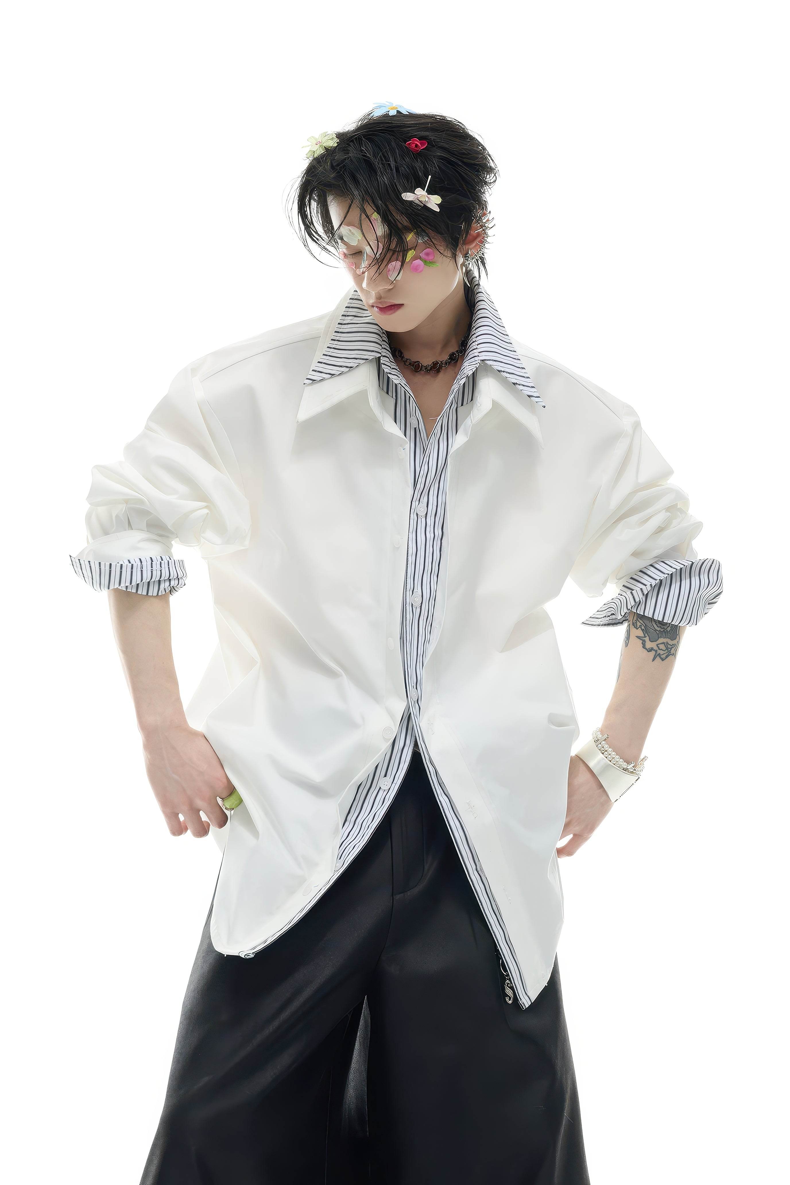 Deconstructed Stripe Shirt - Colorblock Layered Designer Top