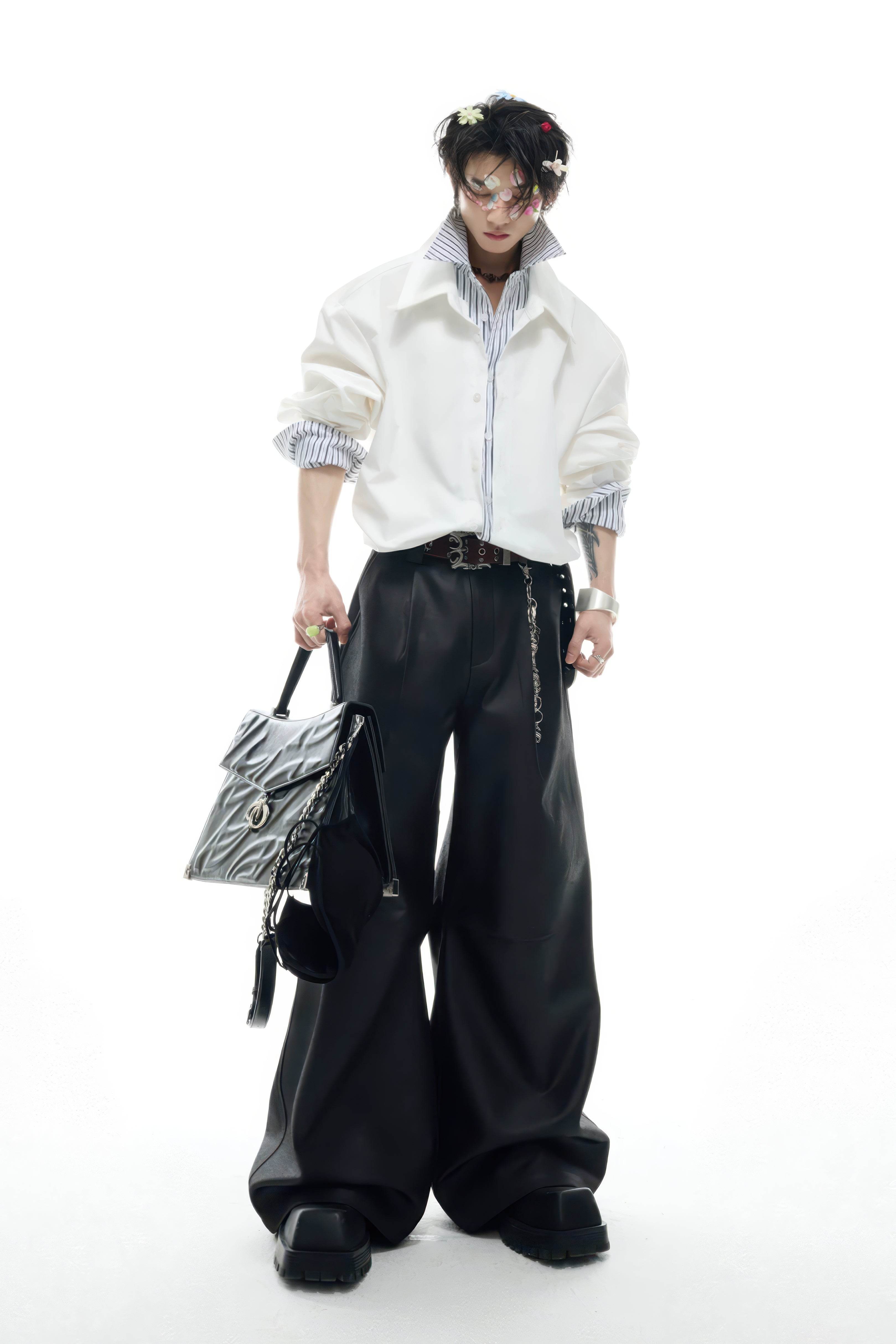 Deconstructed Stripe Shirt - Colorblock Layered Designer Top