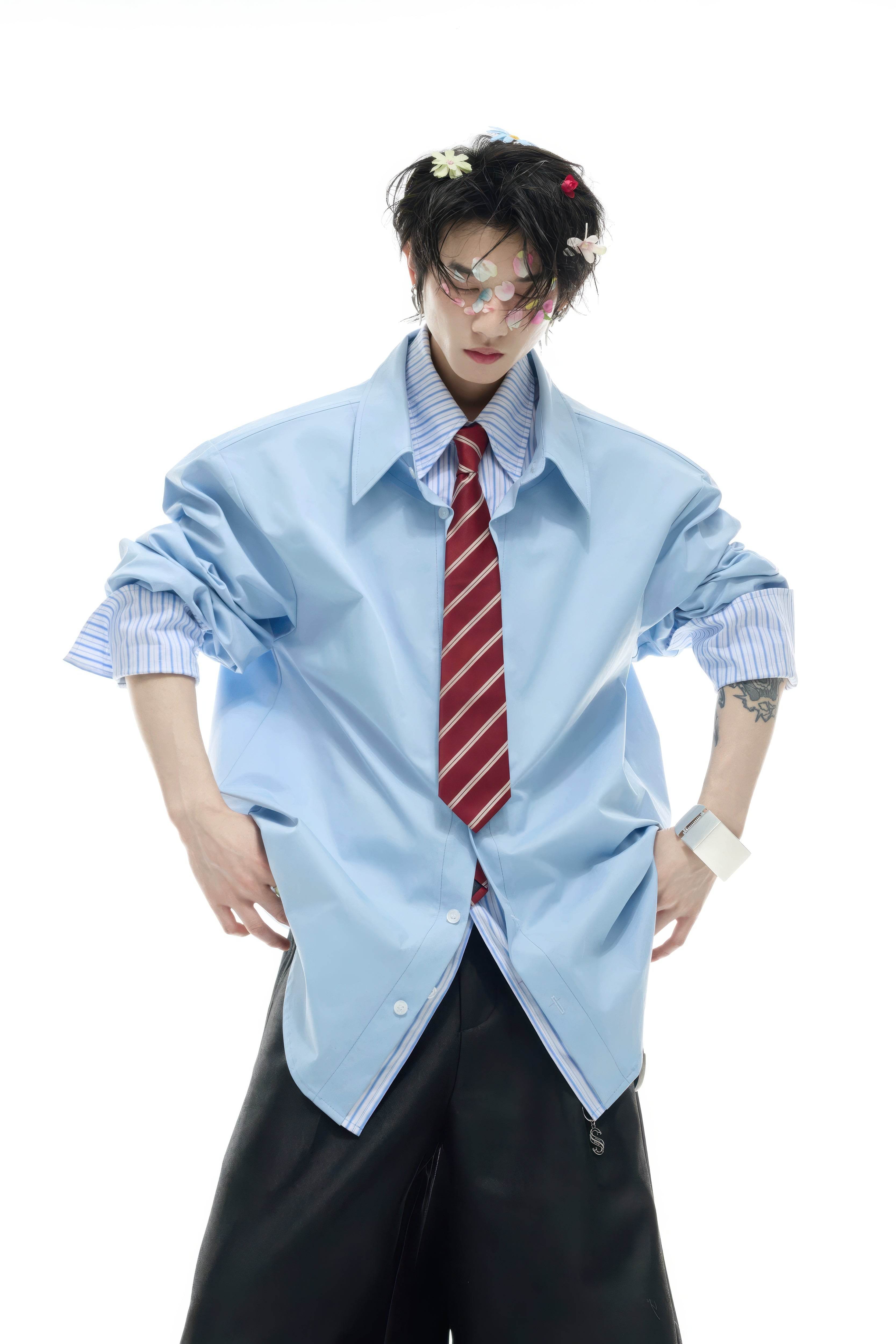 Deconstructed Stripe Shirt - Colorblock Layered Designer Top