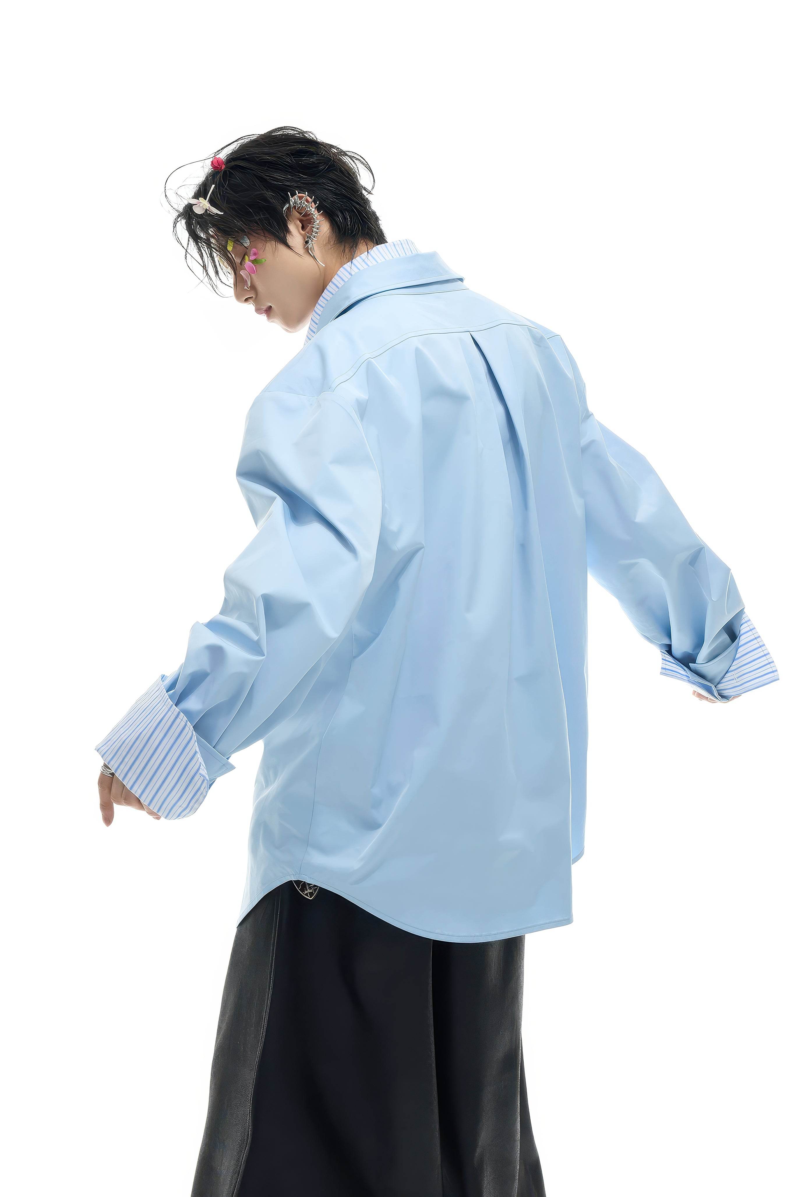 Deconstructed Stripe Shirt - Colorblock Layered Designer Top