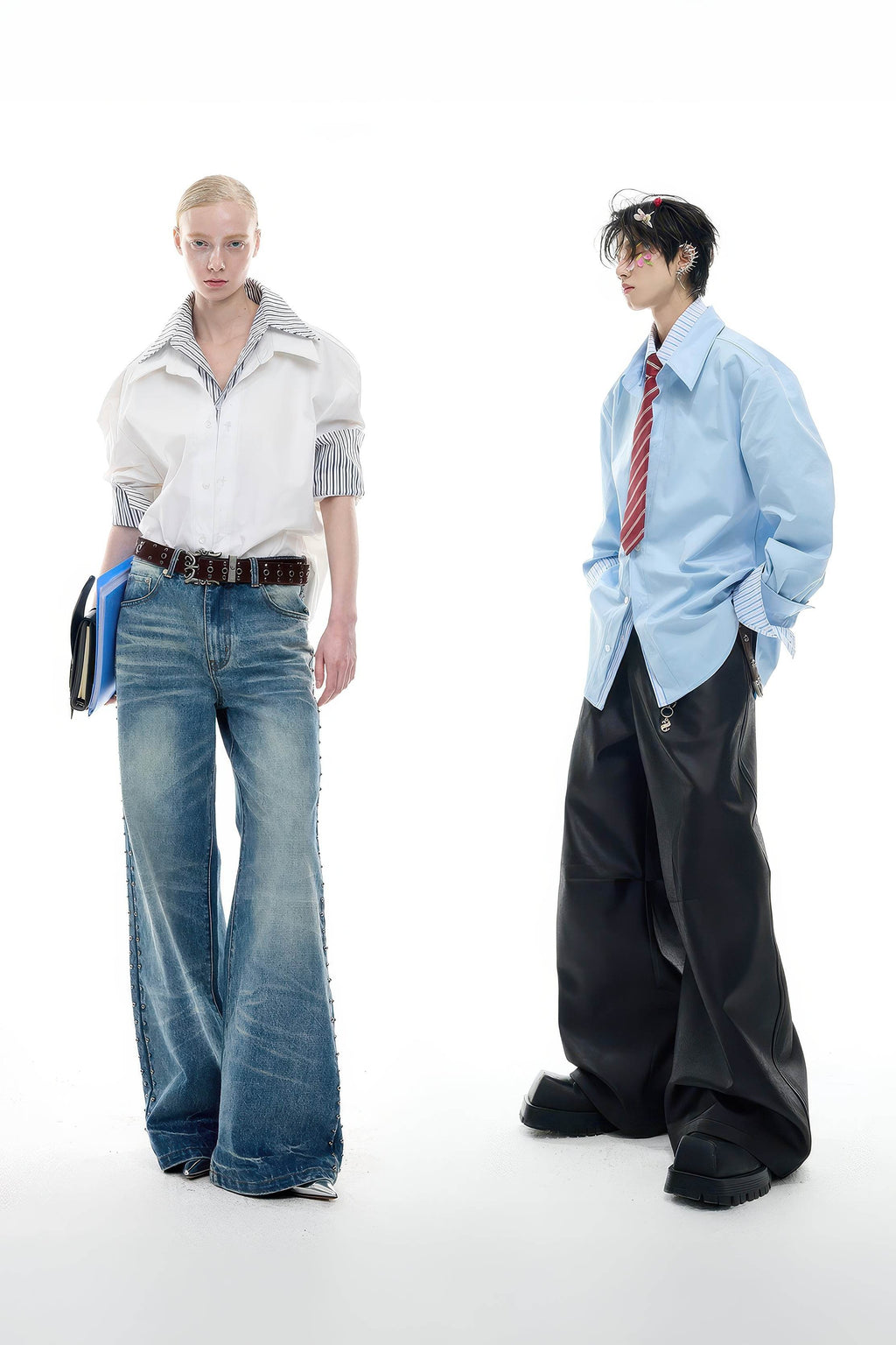 Deconstructed Stripe Shirt - Colorblock Layered Designer Top