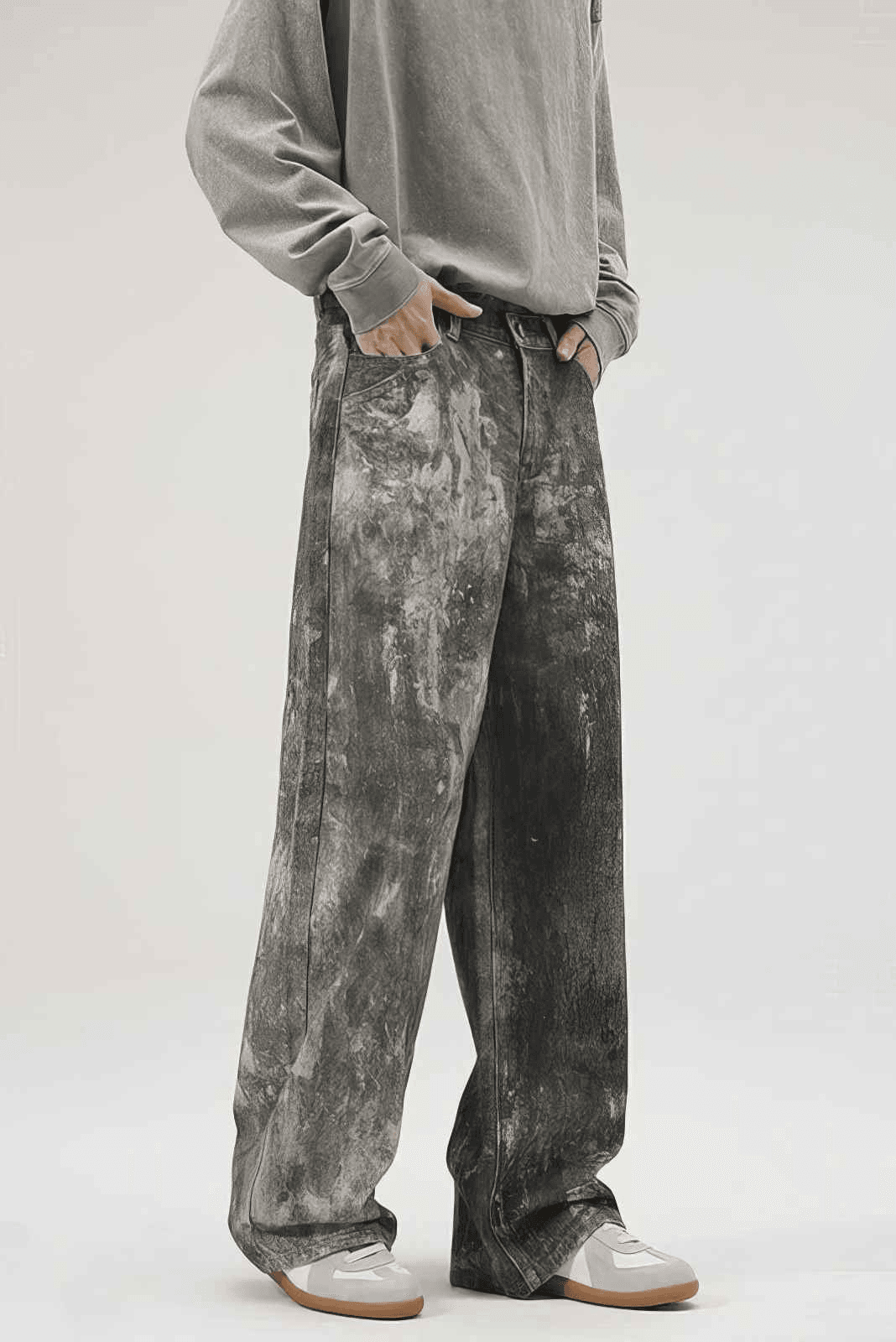 Americana Ink Splash Denim Wide-Leg Pants - Heavyweight Washed Relaxed Fit