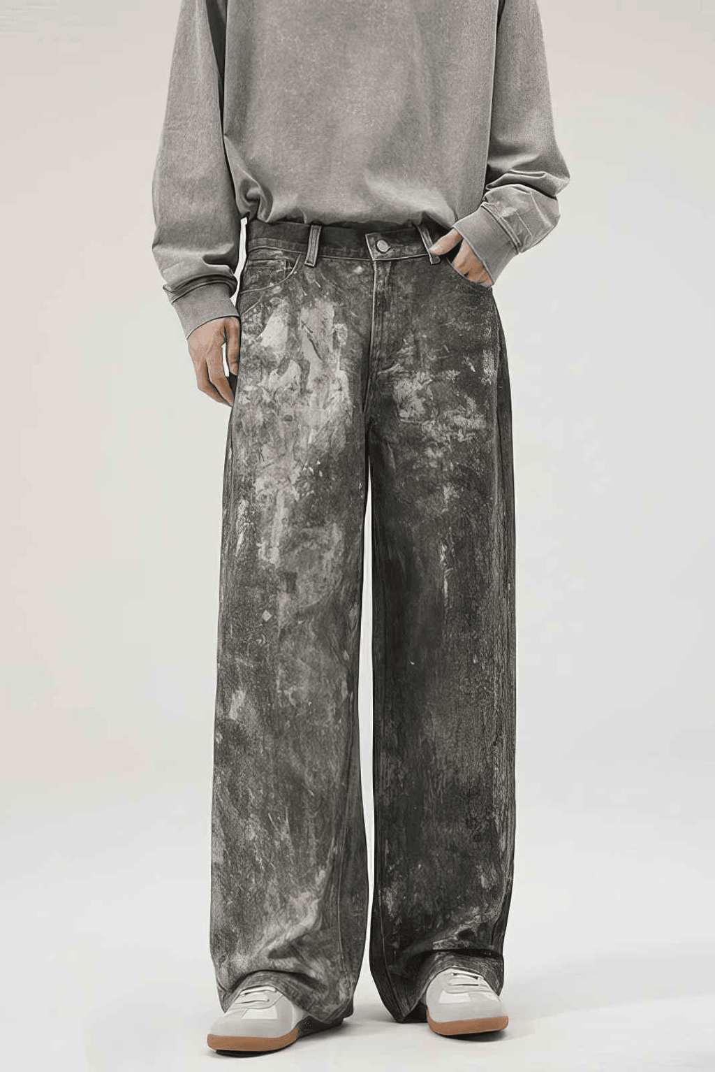 Americana Ink Splash Denim Wide-Leg Pants - Heavyweight Washed Relaxed Fit