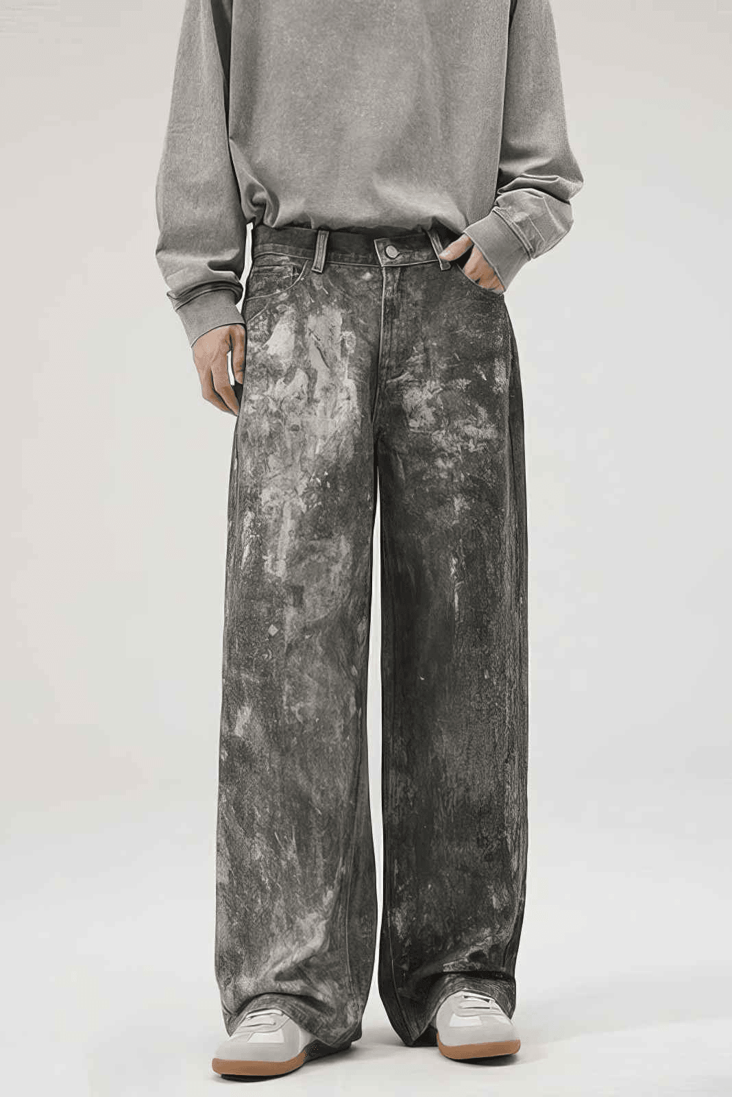 Americana Ink Splash Denim Wide-Leg Pants - Heavyweight Washed Relaxed Fit