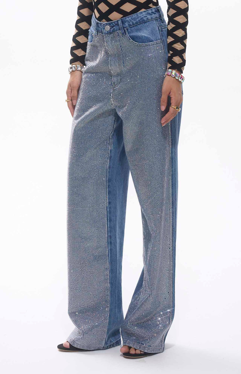 Auga Crystal Embellished High Waist Blue Jeans Unisex