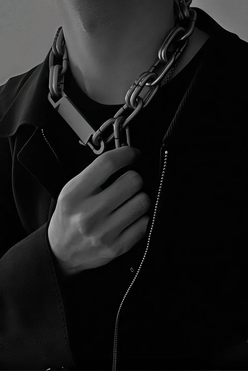 Chunky Metal Chain Necklace - Industrial Unisex Statement Piece