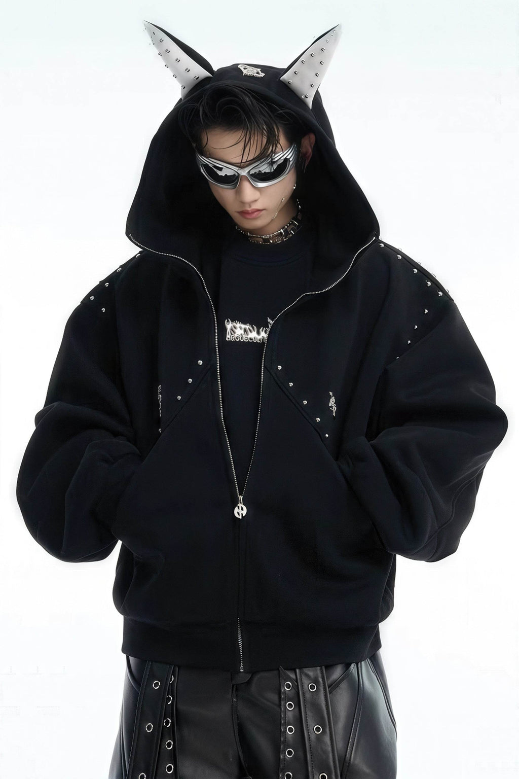 Doberman Dog Hooded Jacket with Rivet Accents