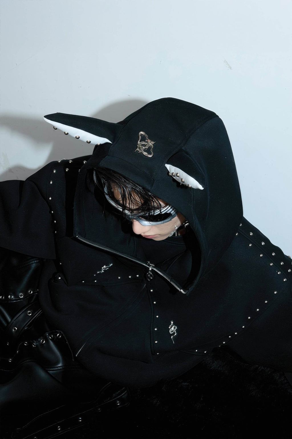 Doberman Dog Hooded Jacket with Rivet Accents