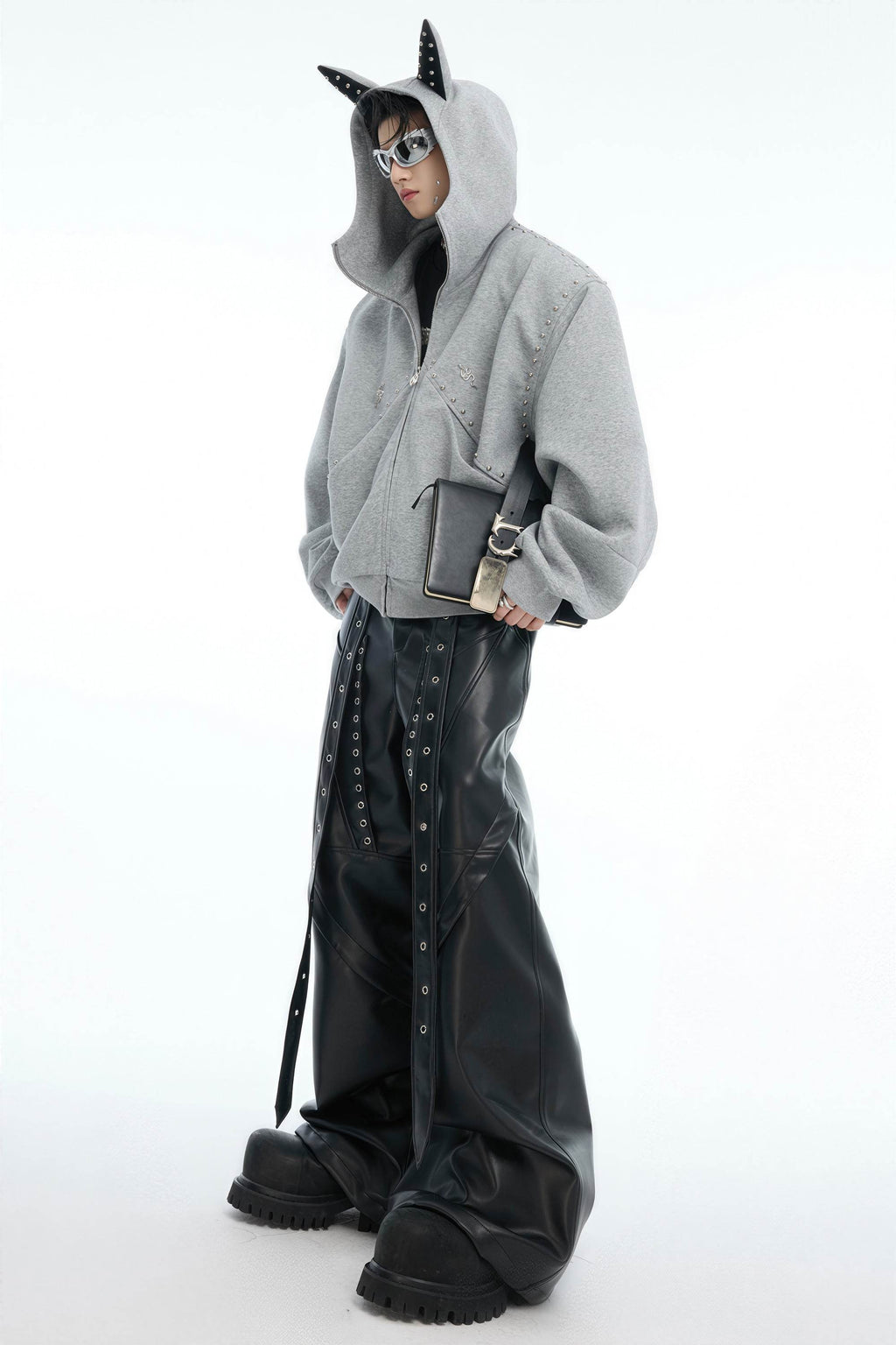 Doberman Dog Hooded Jacket with Rivet Accents