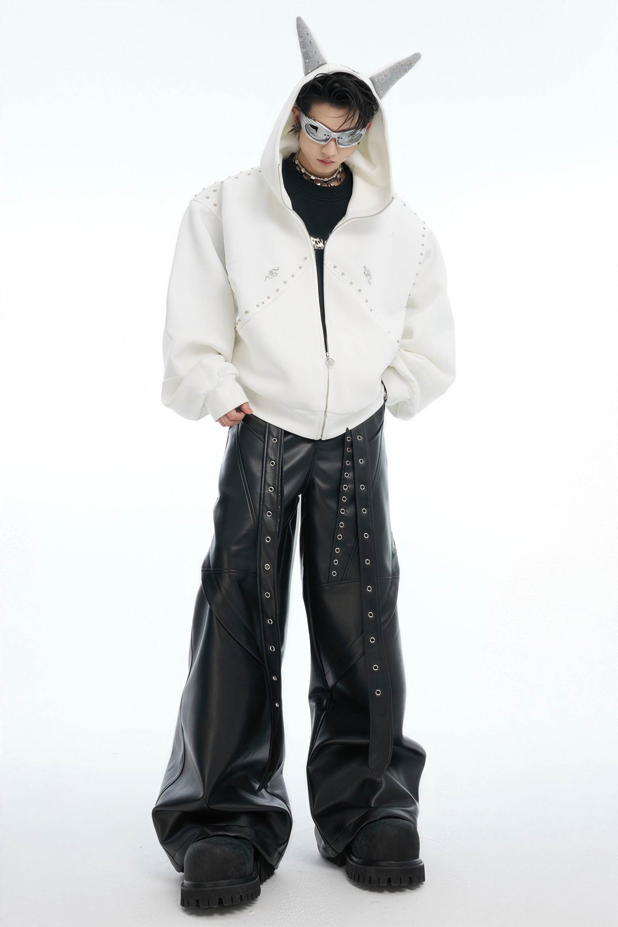 Doberman Dog Hooded Jacket with Rivet Accents