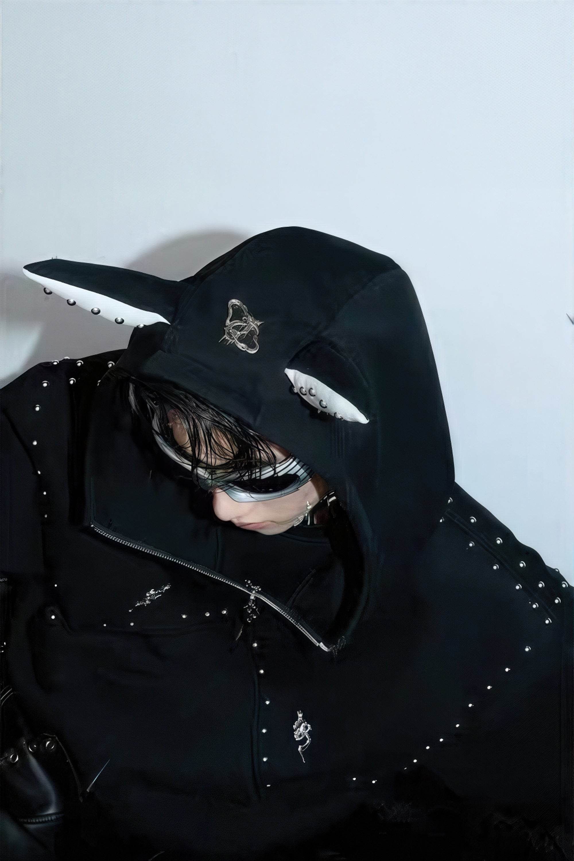 Doberman Dog Hooded Jacket with Rivet Accents