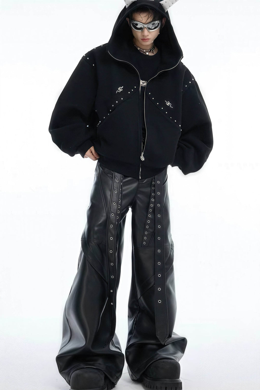 Doberman Dog Hooded Jacket with Rivet Accents