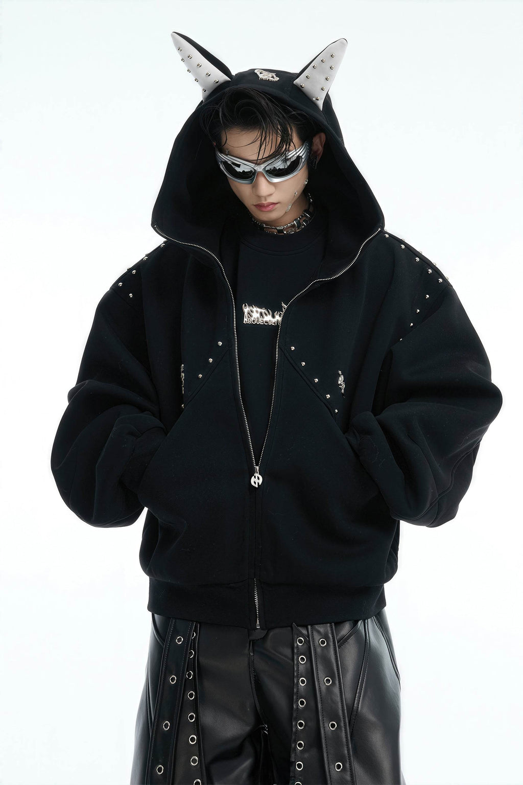 Doberman Dog Hooded Jacket with Rivet Accents