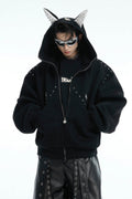 Doberman Dog Hooded Jacket with Rivet Accents