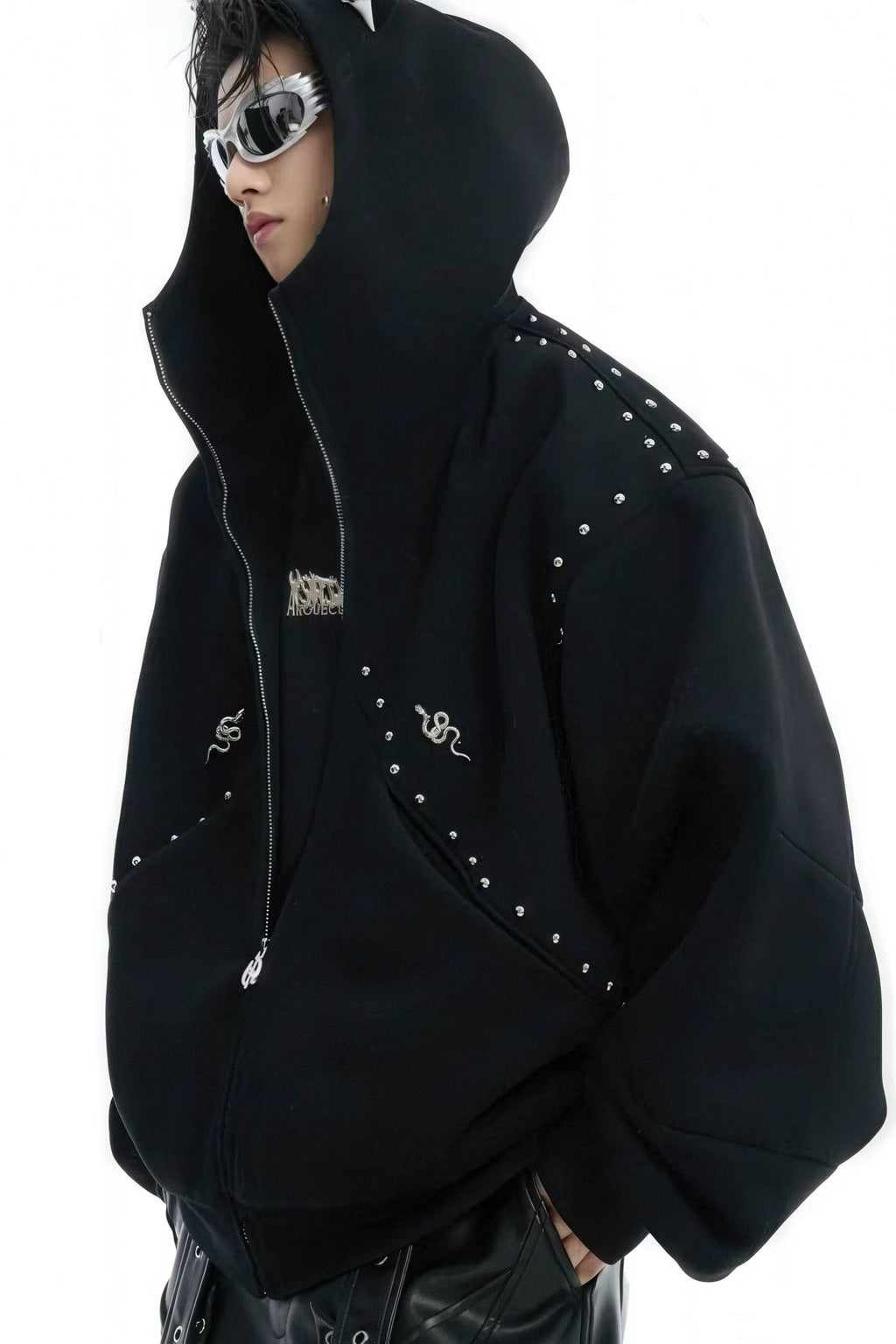 Doberman Dog Hooded Jacket with Rivet Accents