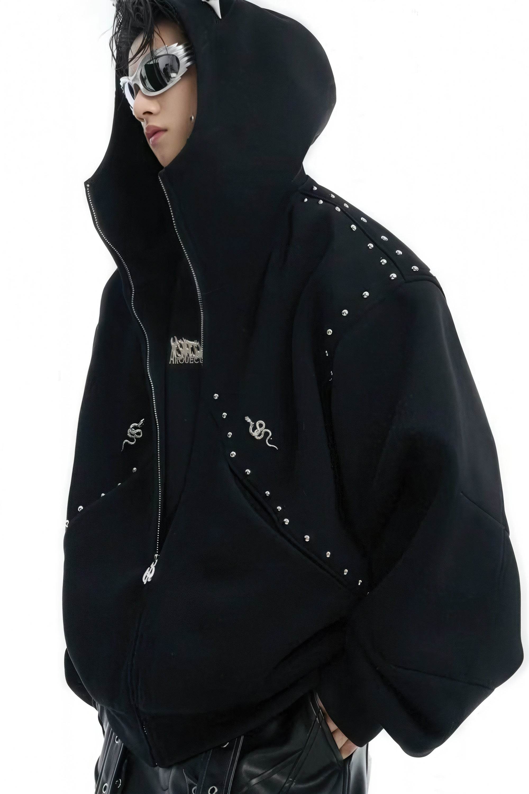 Doberman Dog Hooded Jacket with Rivet Accents