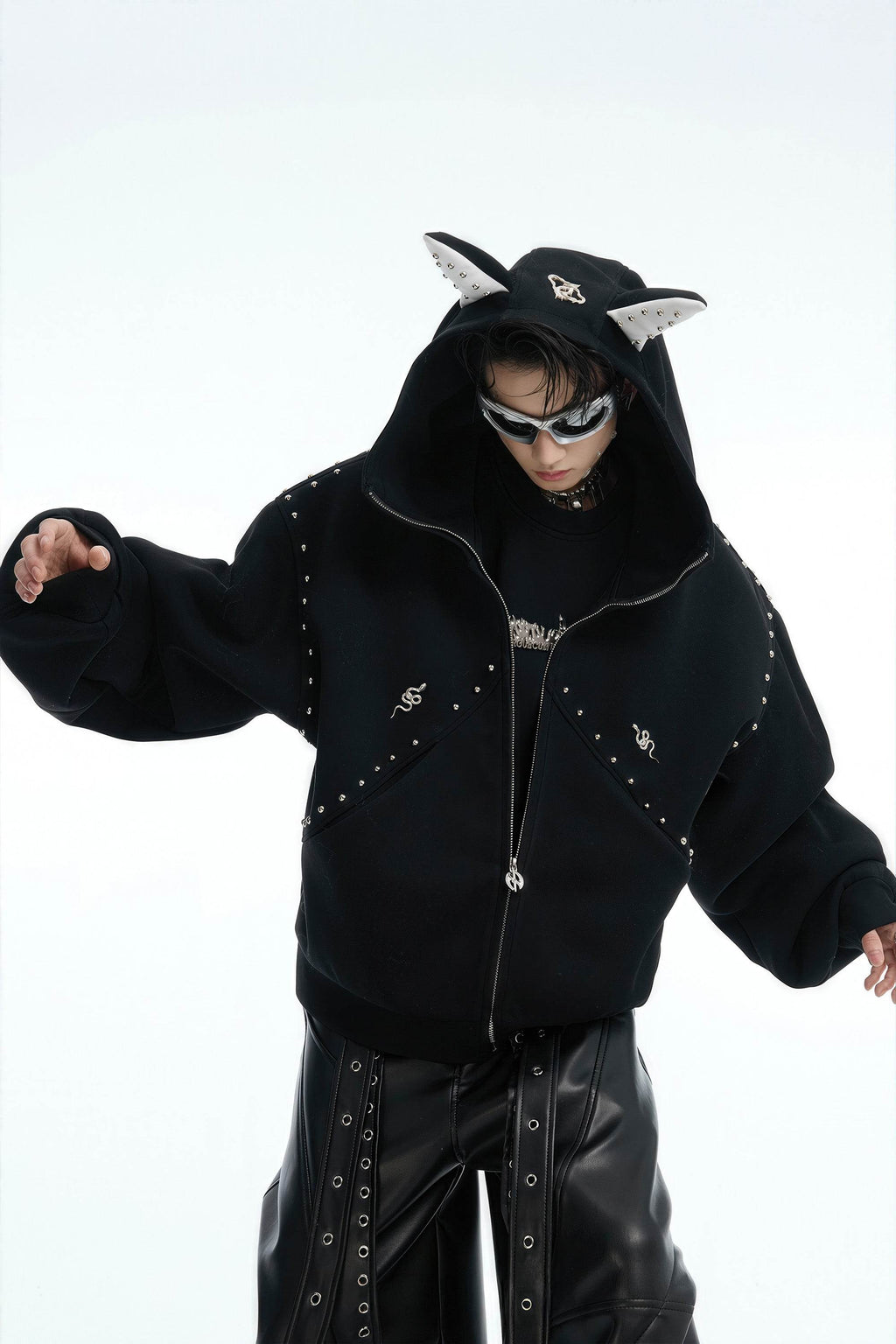 Doberman Dog Hooded Jacket with Rivet Accents