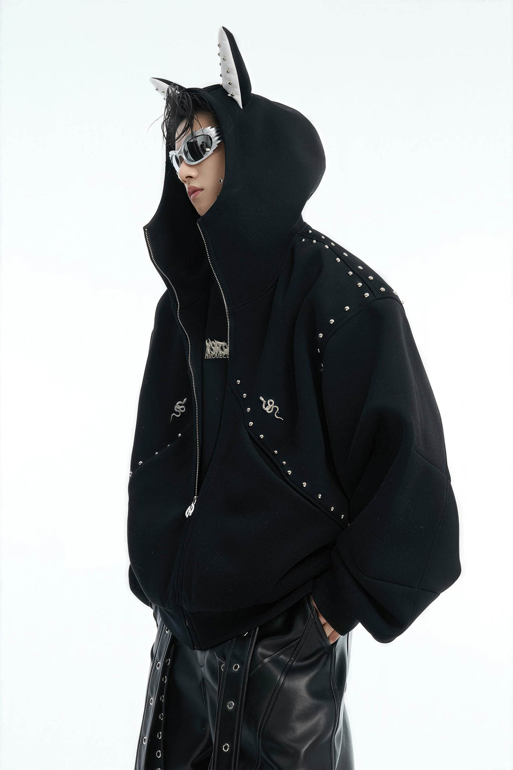 Doberman Dog Hooded Jacket with Rivet Accents
