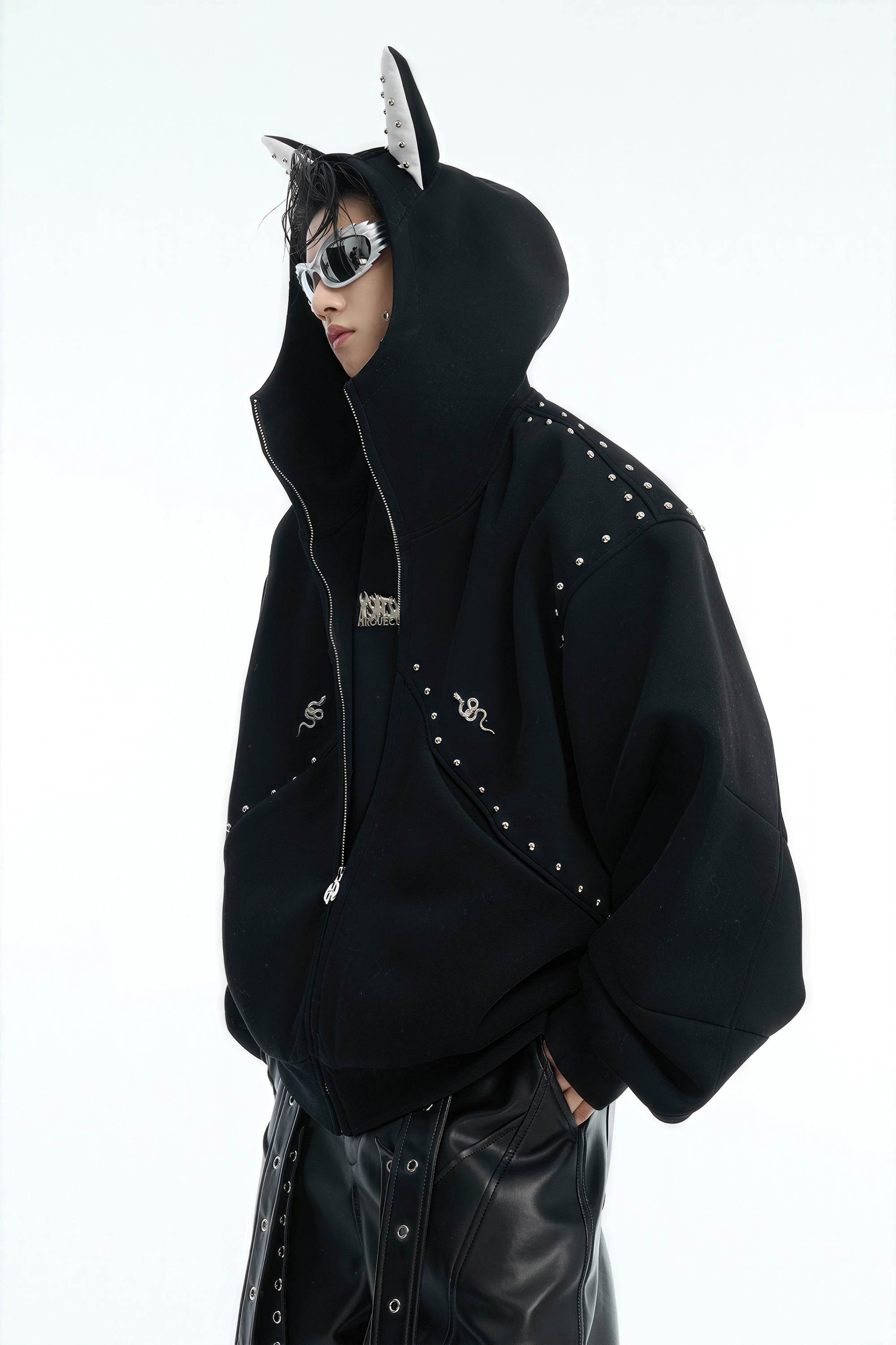 Doberman Dog Hooded Jacket with Rivet Accents