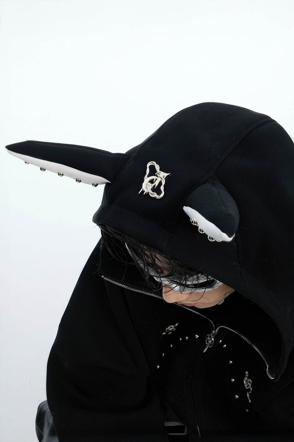 Doberman Dog Hooded Jacket with Rivet Accents