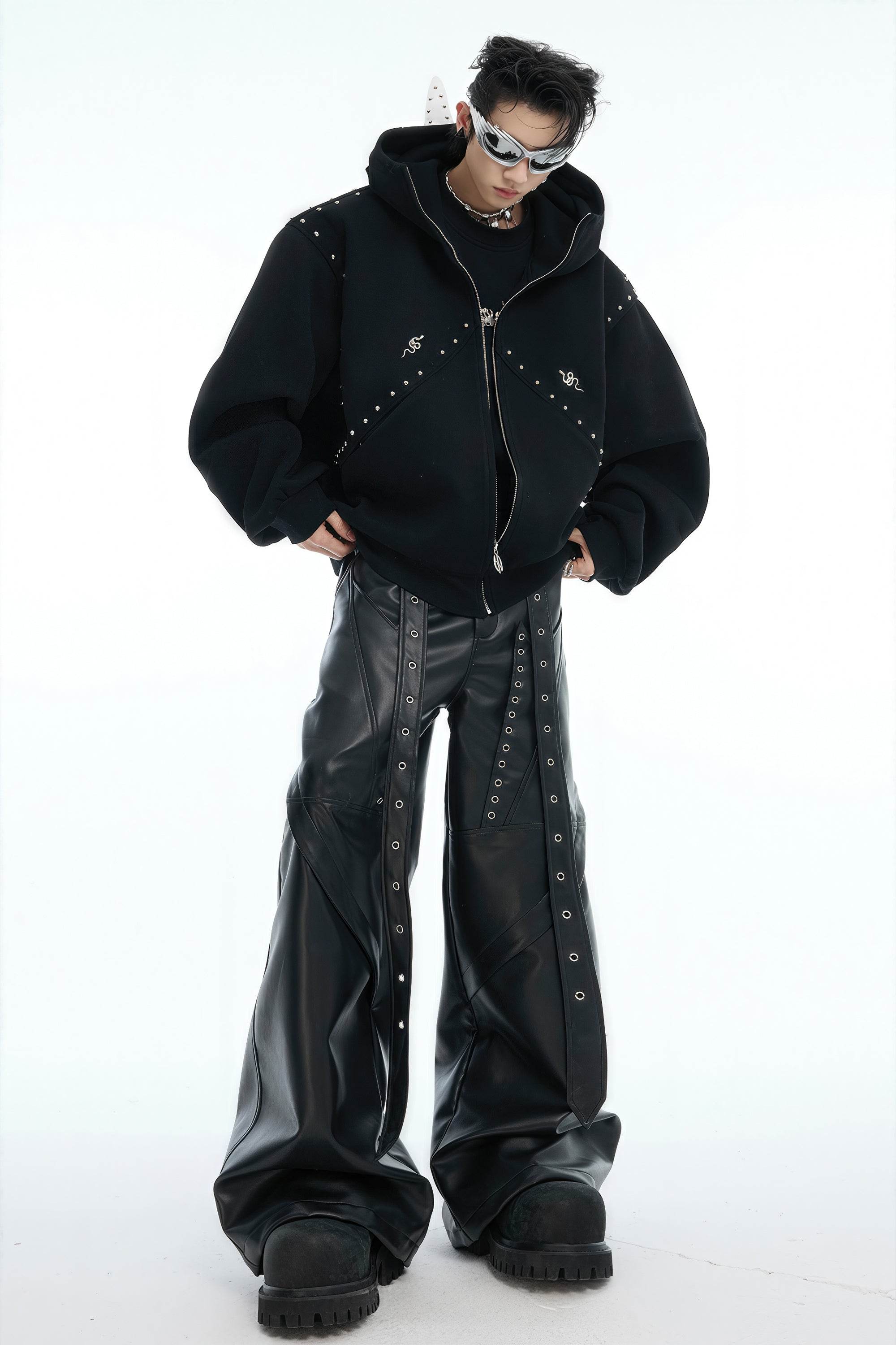 Doberman Dog Hooded Jacket with Rivet Accents