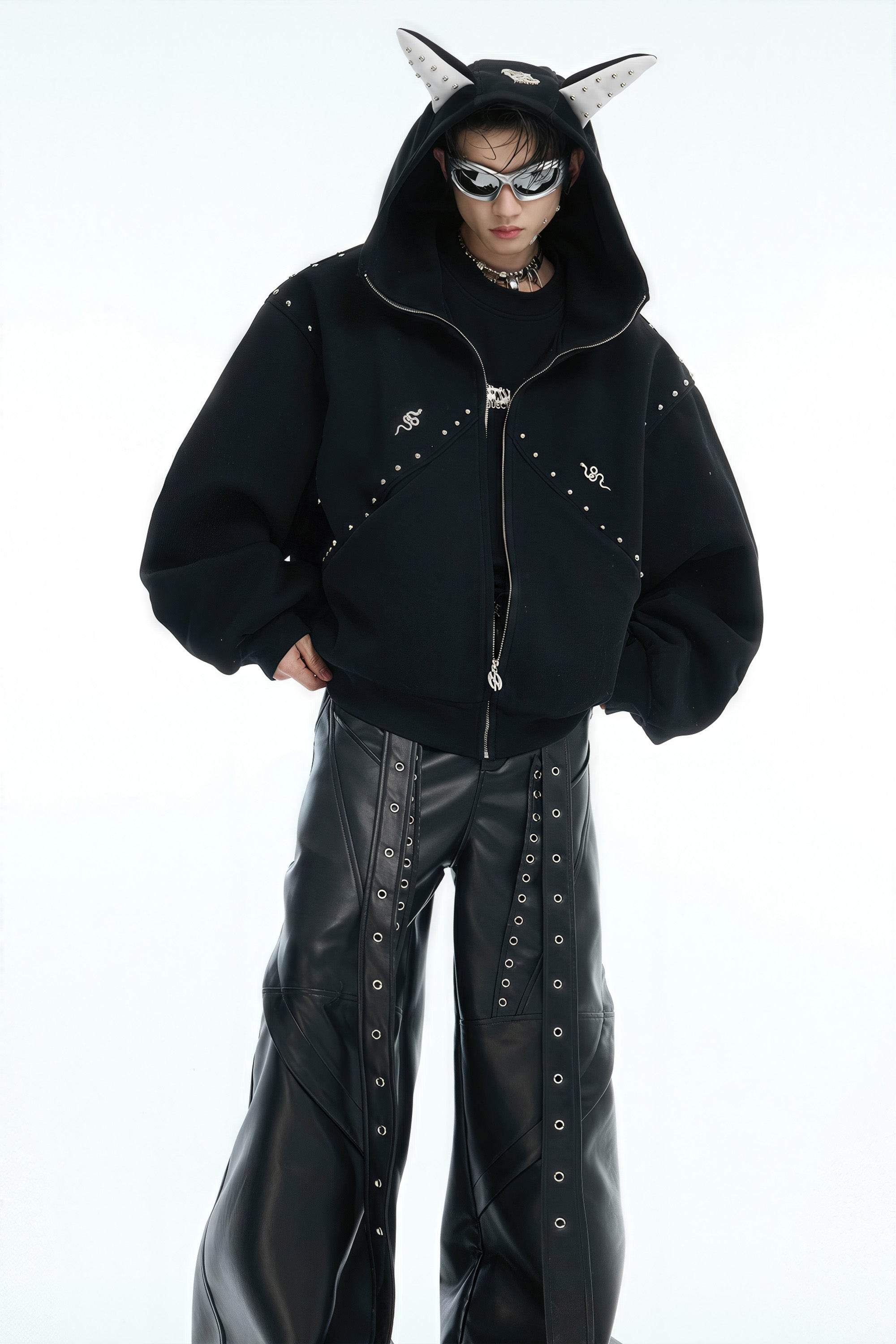 Doberman Dog Hooded Jacket with Rivet Accents