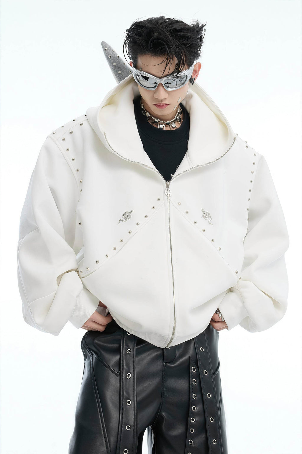 Doberman Dog Hooded Jacket with Rivet Accents