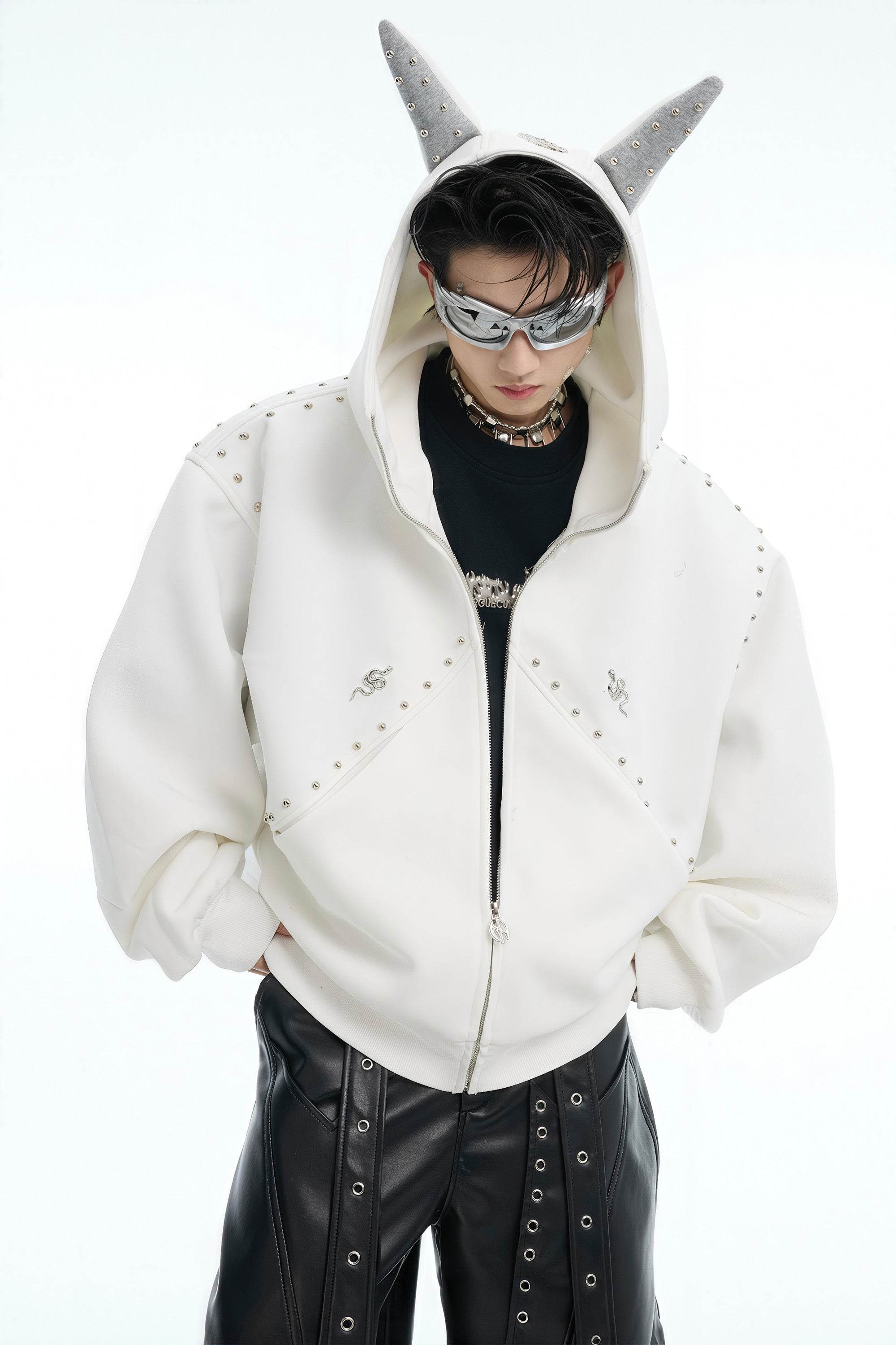 Doberman Dog Hooded Jacket with Rivet Accents