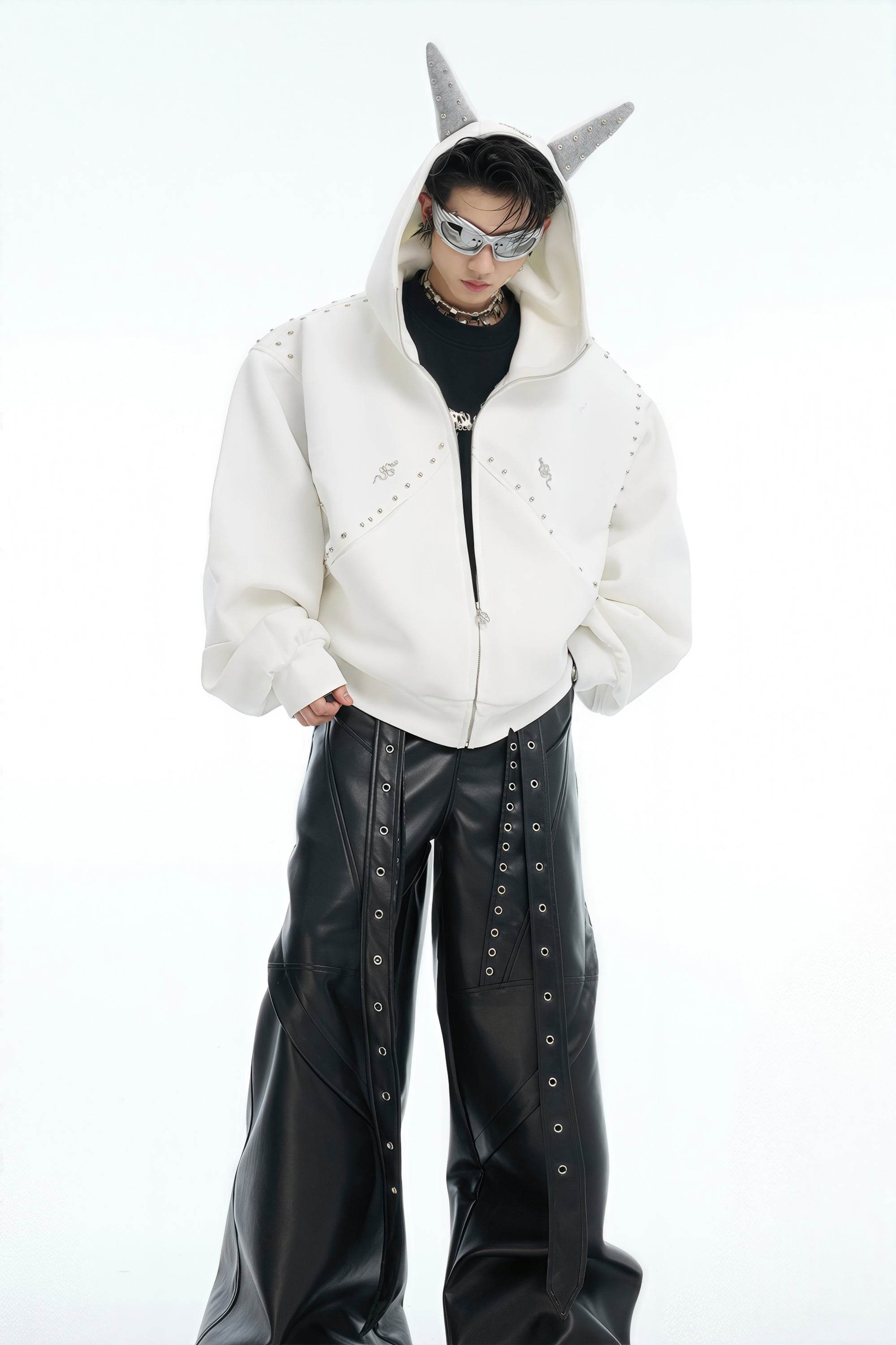 Doberman Dog Hooded Jacket with Rivet Accents