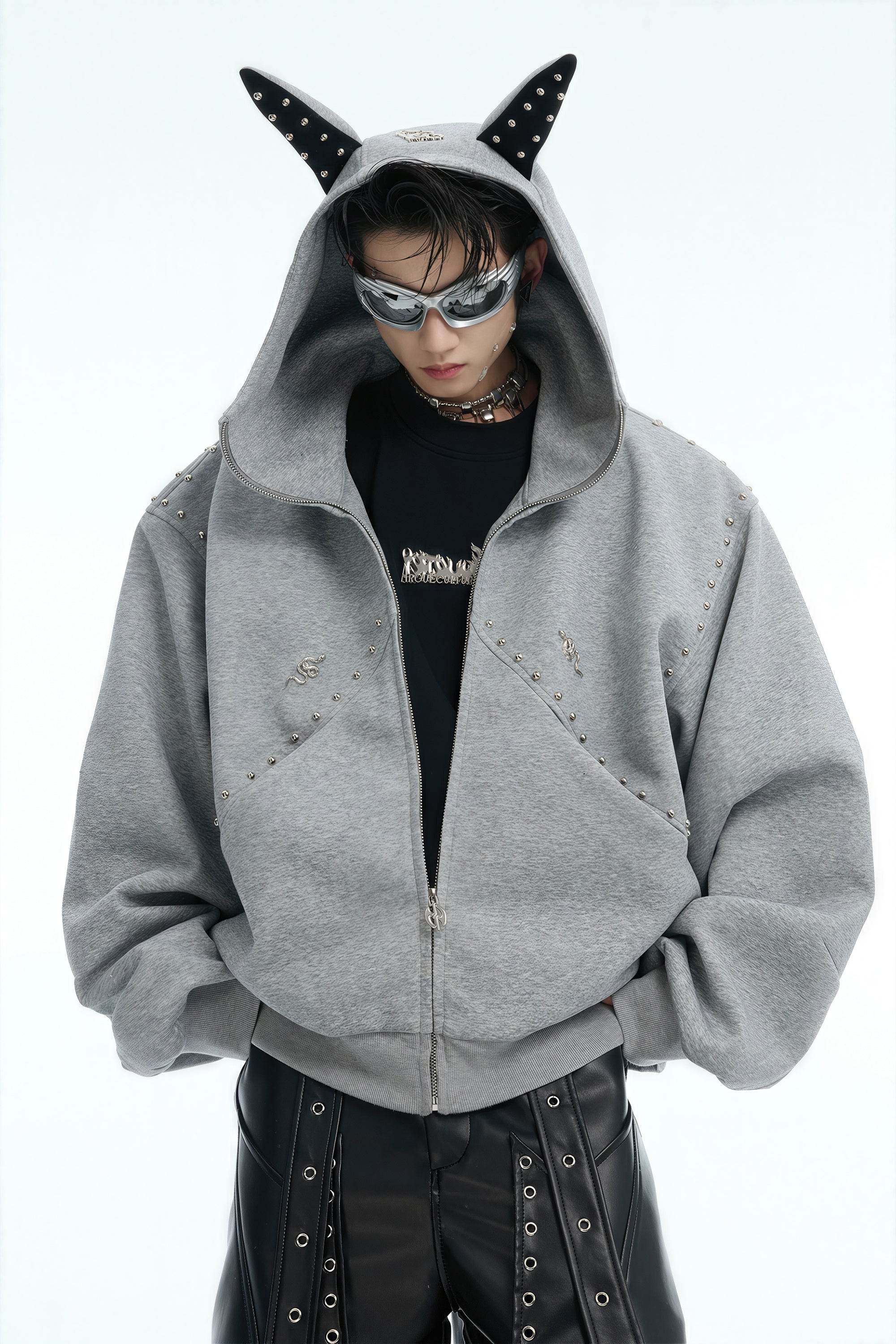 Doberman Dog Hooded Jacket with Rivet Accents