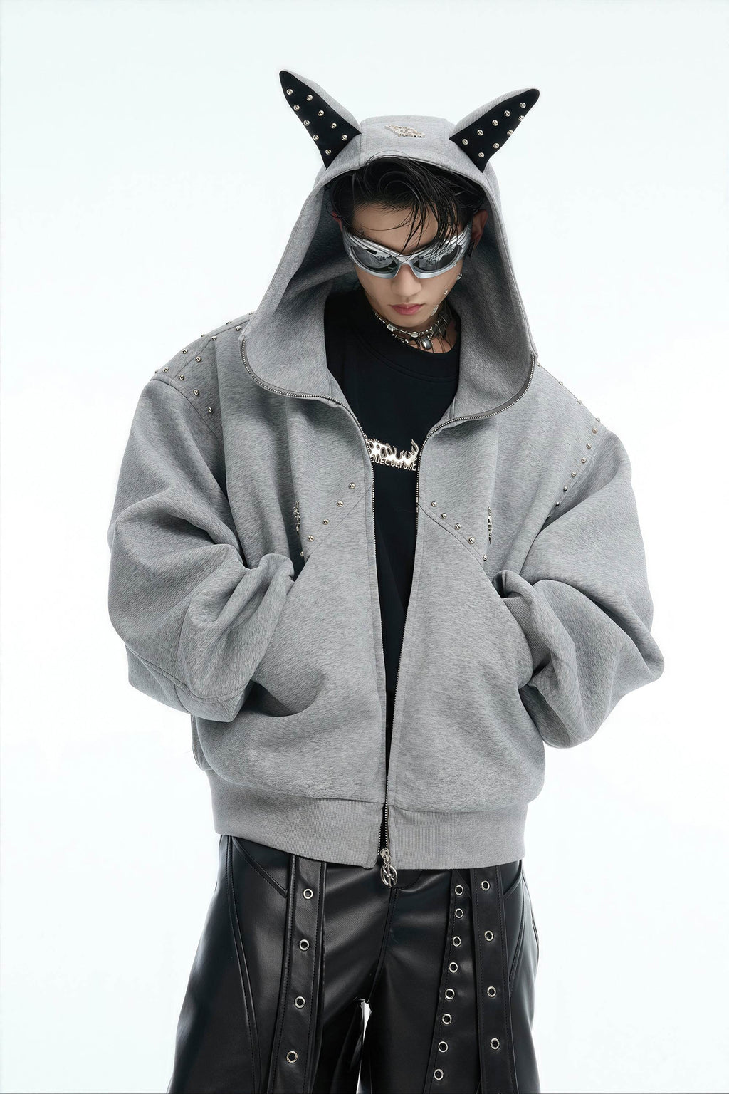 Doberman Dog Hooded Jacket with Rivet Accents