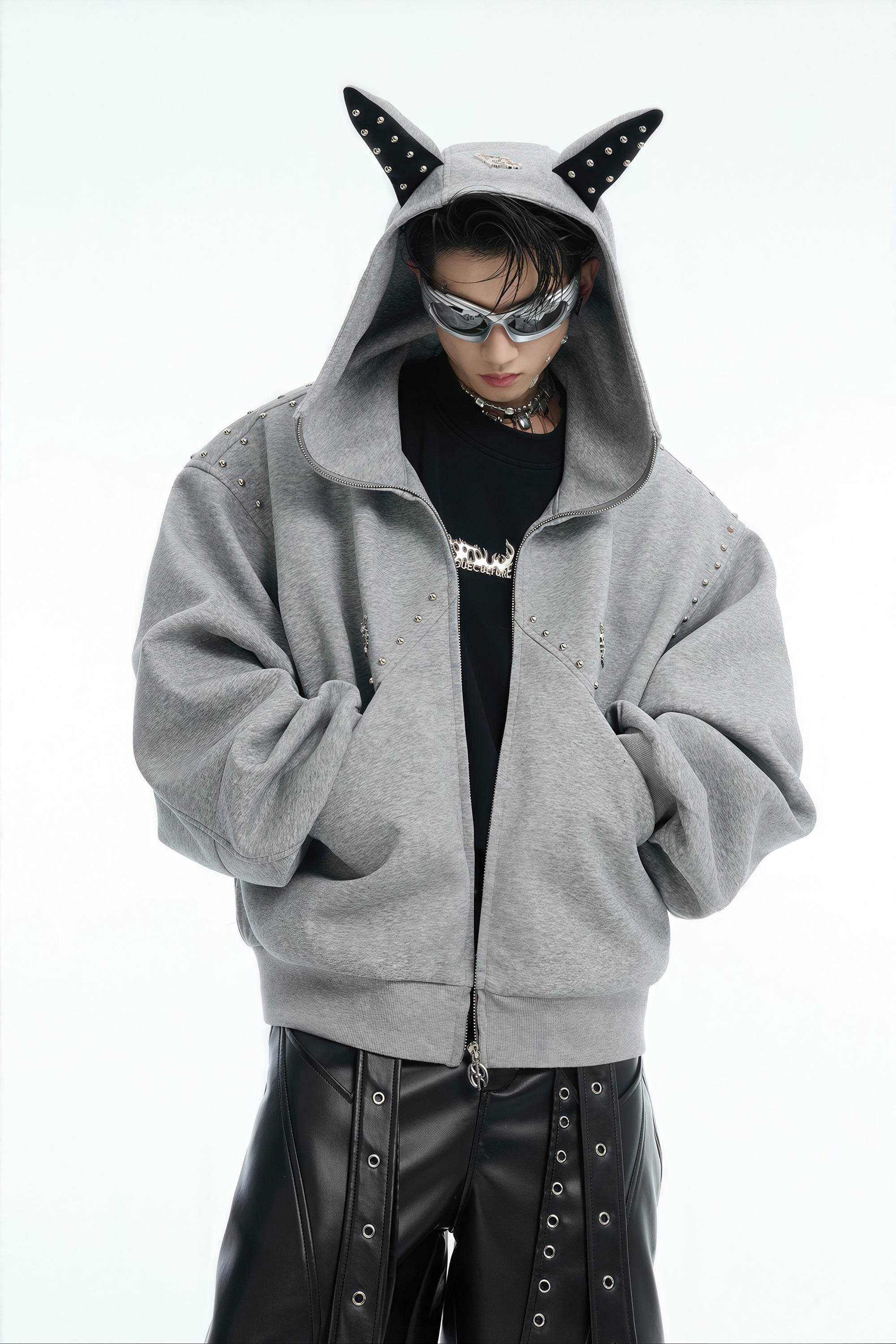 Doberman Dog Hooded Jacket with Rivet Accents