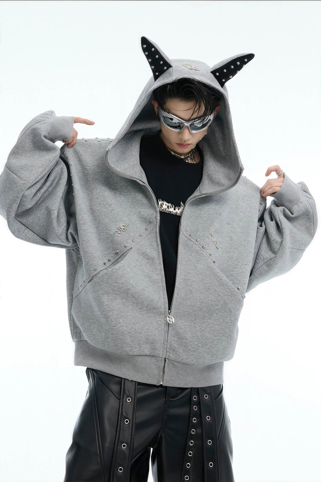 Doberman Dog Hooded Jacket with Rivet Accents