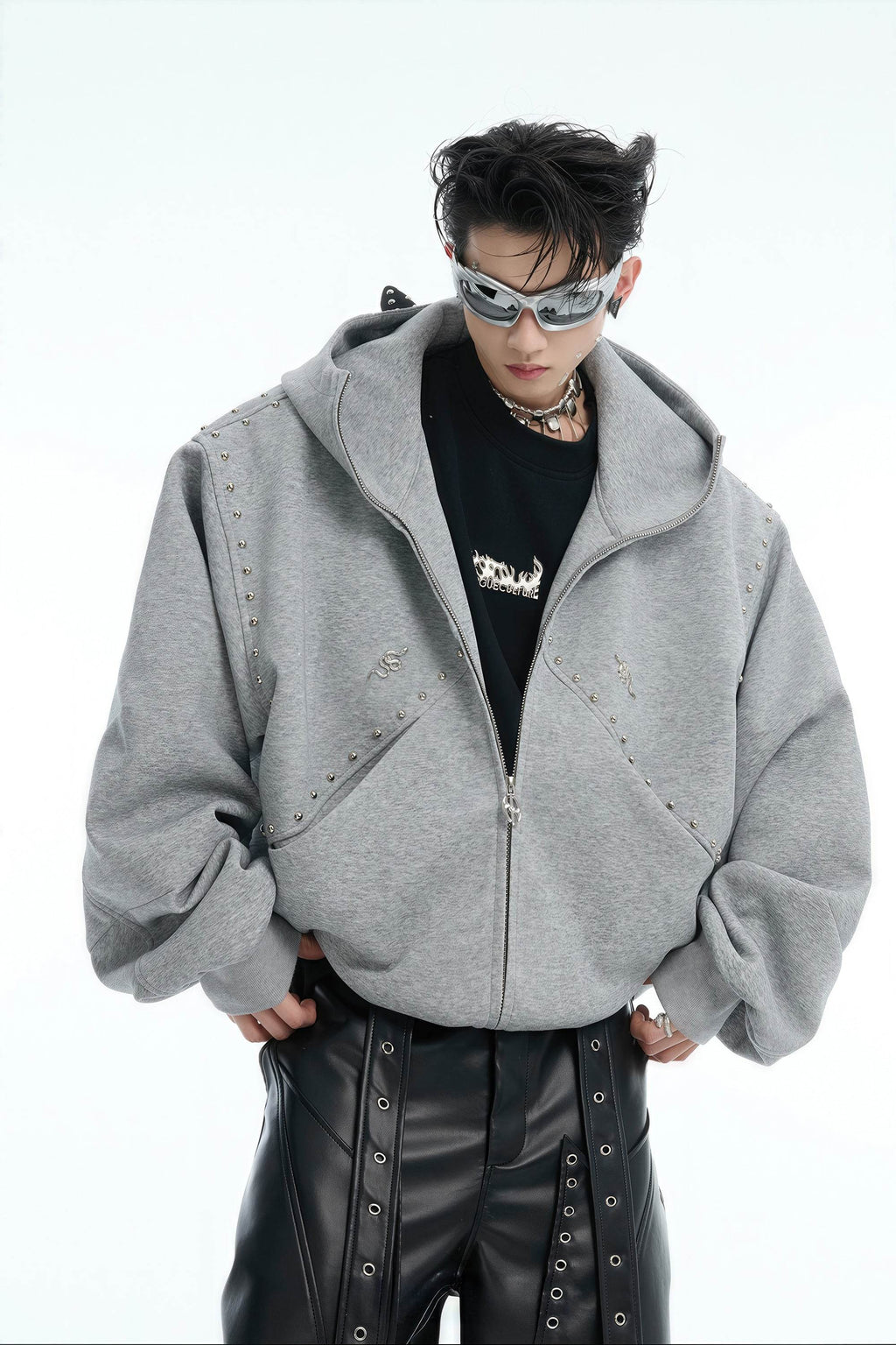 Doberman Dog Hooded Jacket with Rivet Accents