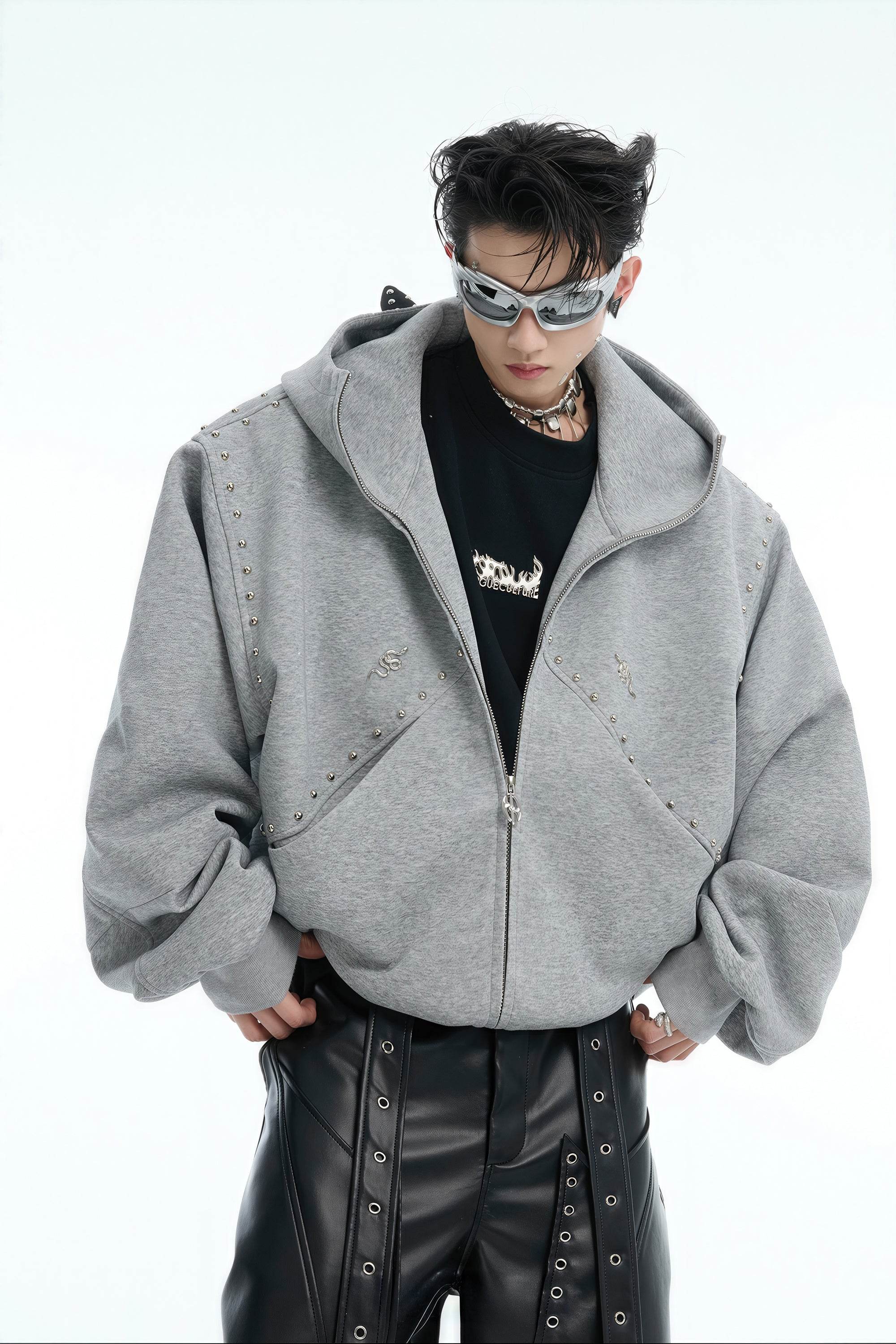 Doberman Dog Hooded Jacket with Rivet Accents