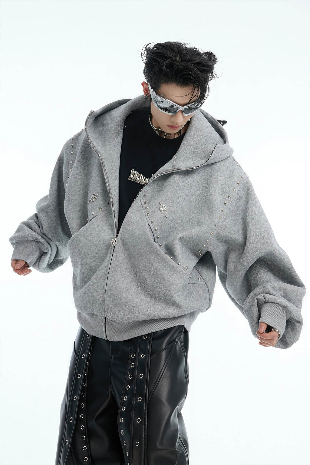 Doberman Dog Hooded Jacket with Rivet Accents