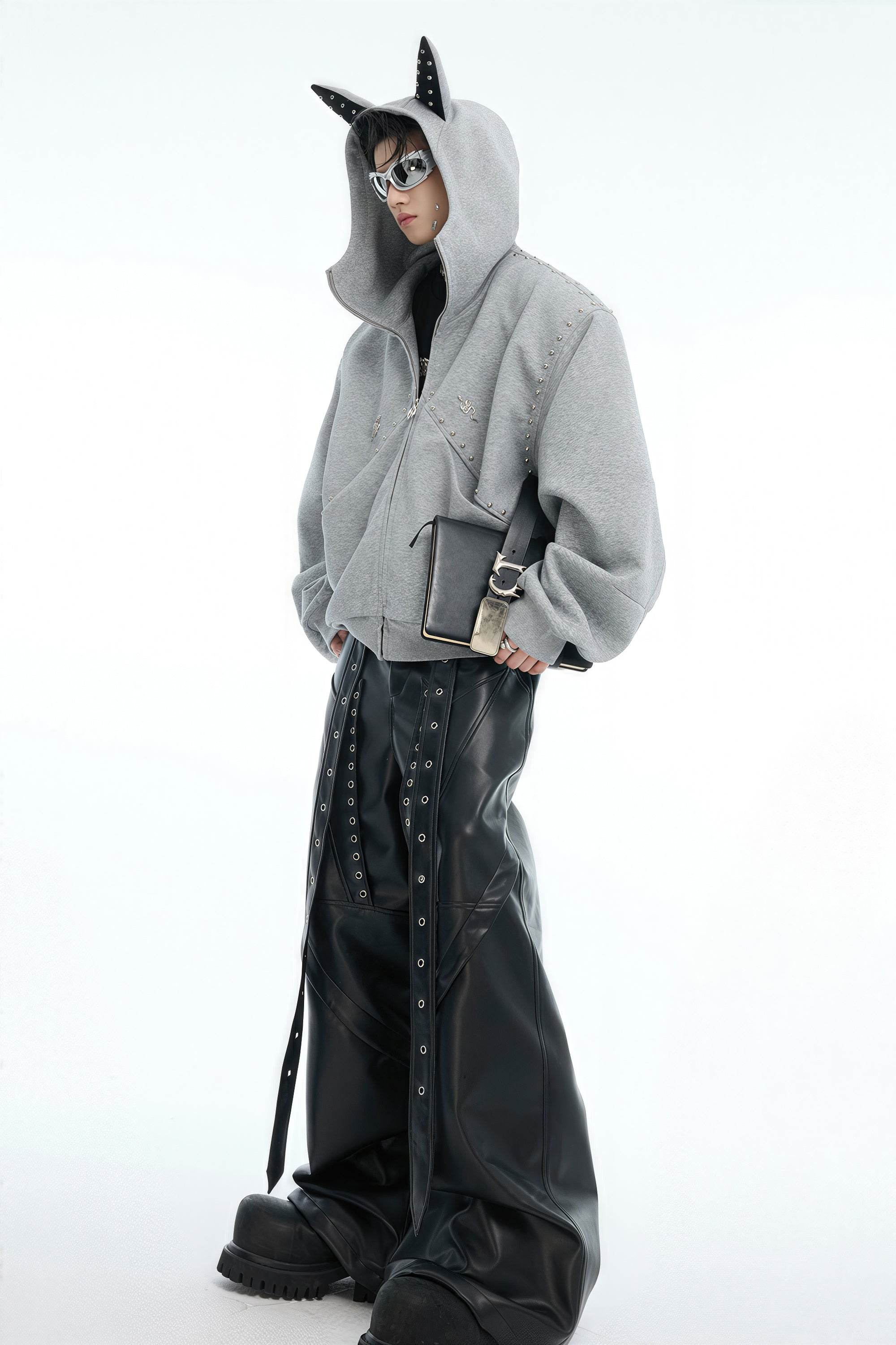 Doberman Dog Hooded Jacket with Rivet Accents