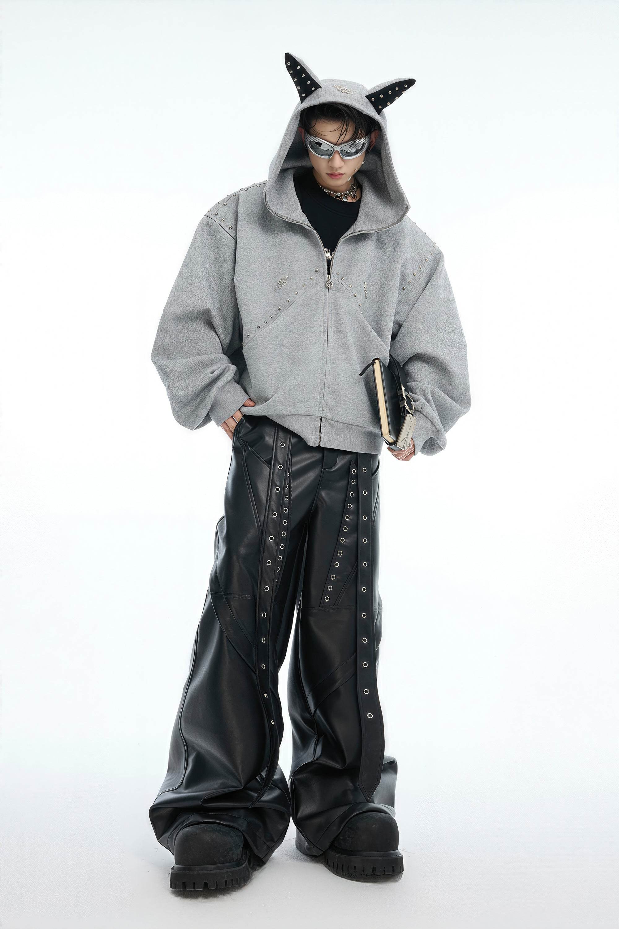 Doberman Dog Hooded Jacket with Rivet Accents