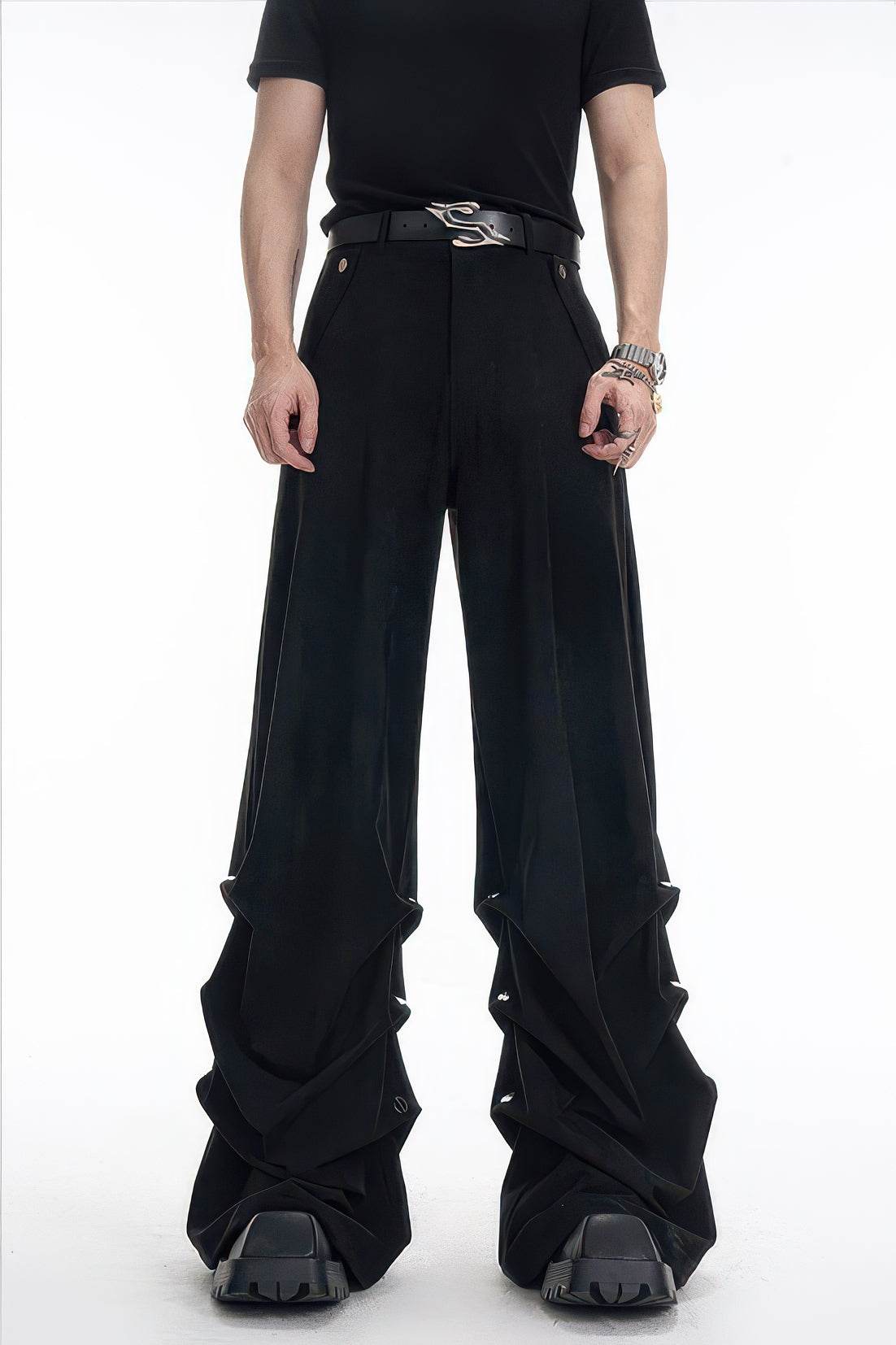 Men's Black Suede Short Jacket - Spring Crinkle Sleeve Coat