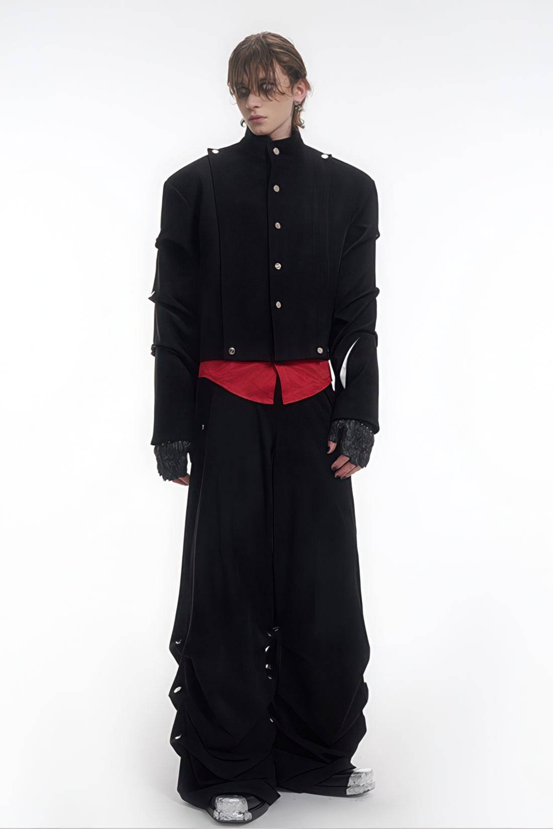 Men's Black Suede Short Jacket - Spring Crinkle Sleeve Coat