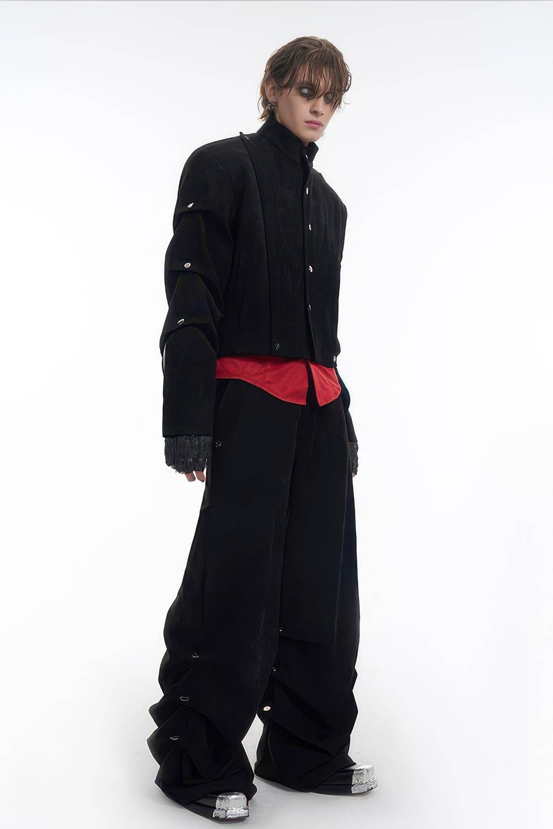 Men's Black Suede Short Jacket - Spring Crinkle Sleeve Coat