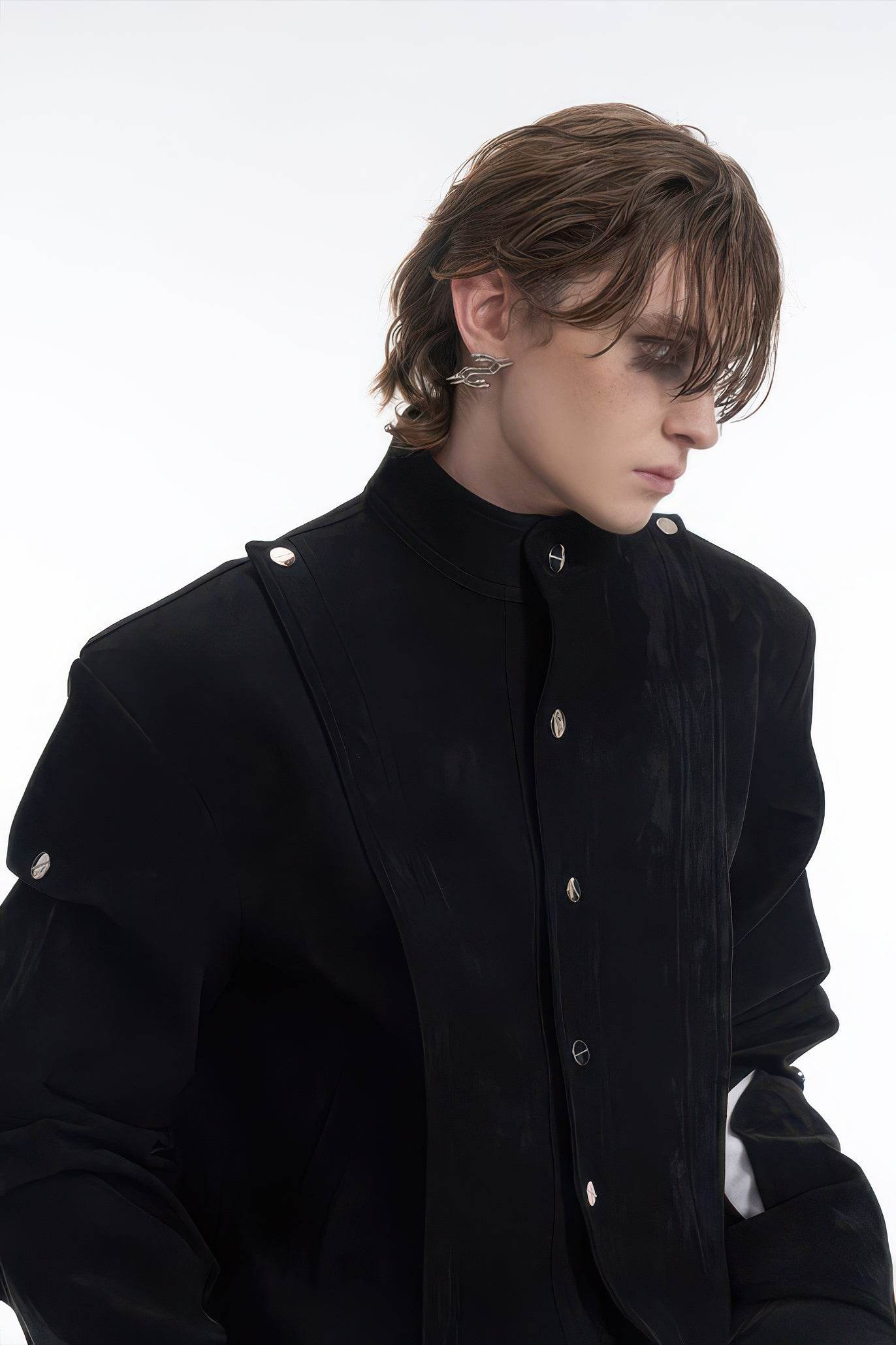 Men's Black Suede Short Jacket - Spring Crinkle Sleeve Coat