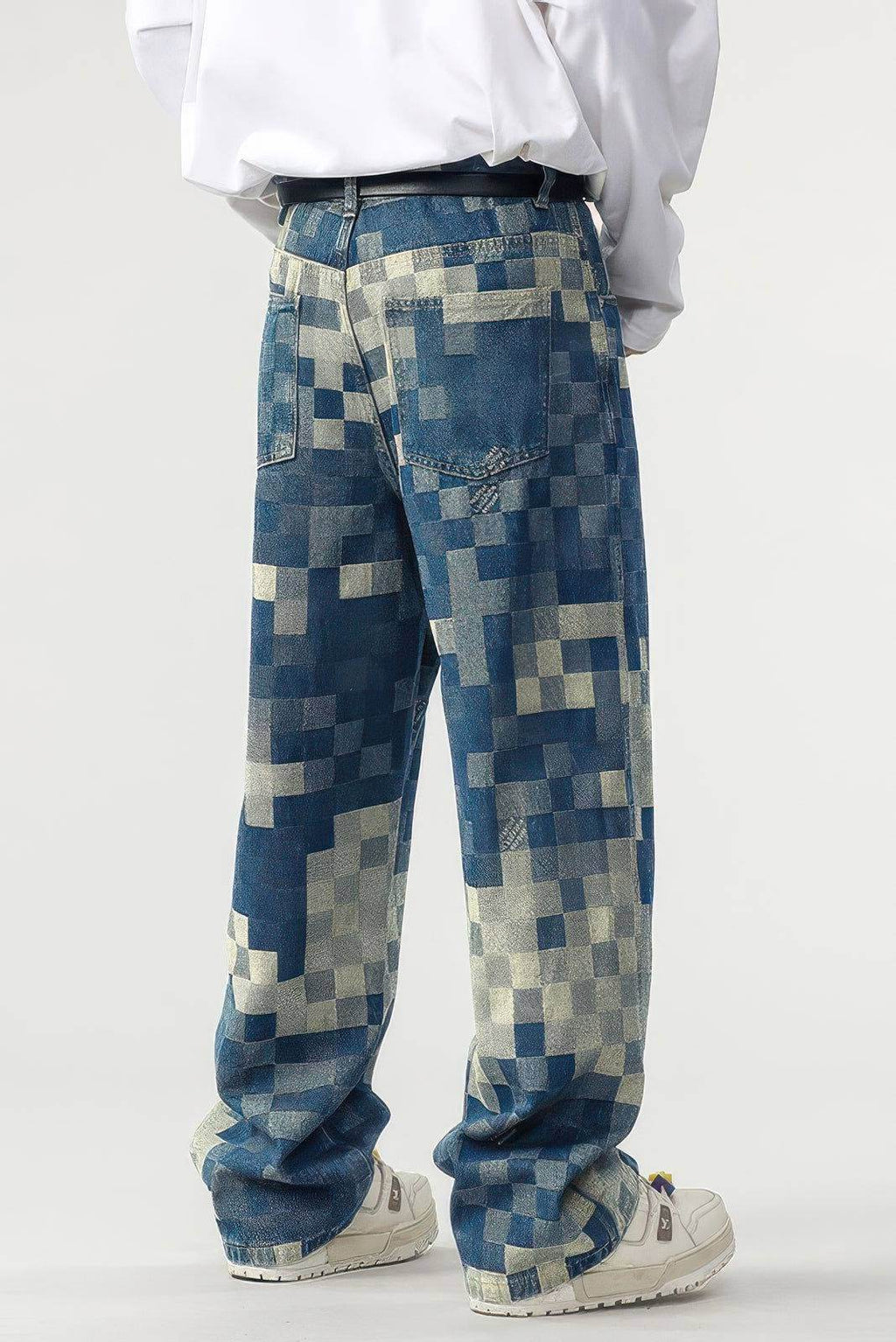 Plaid Patchwork Jeans - Oversized Wide-Leg Streetwear Pants