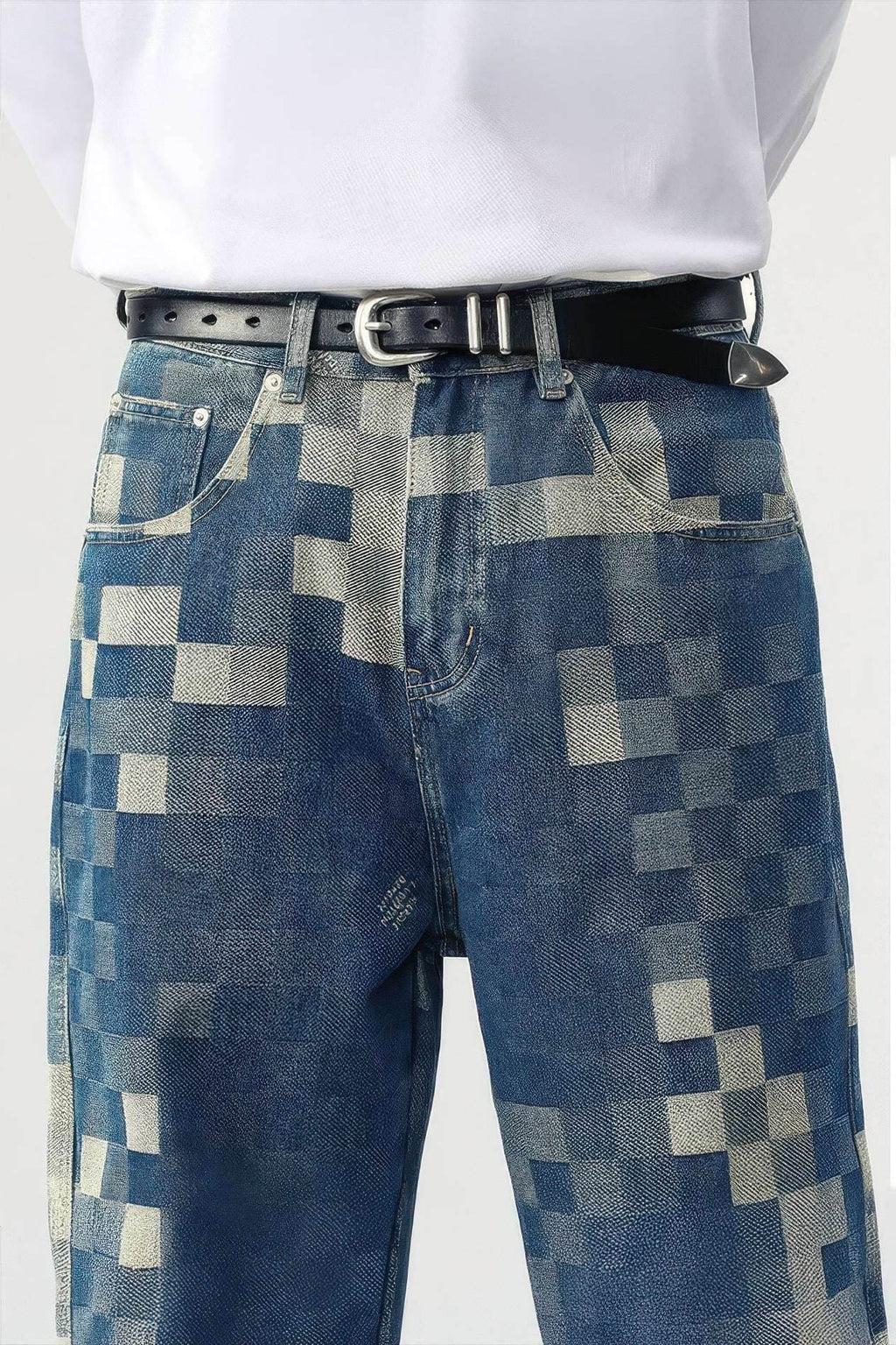 Plaid Patchwork Jeans - Oversized Wide-Leg Streetwear Pants