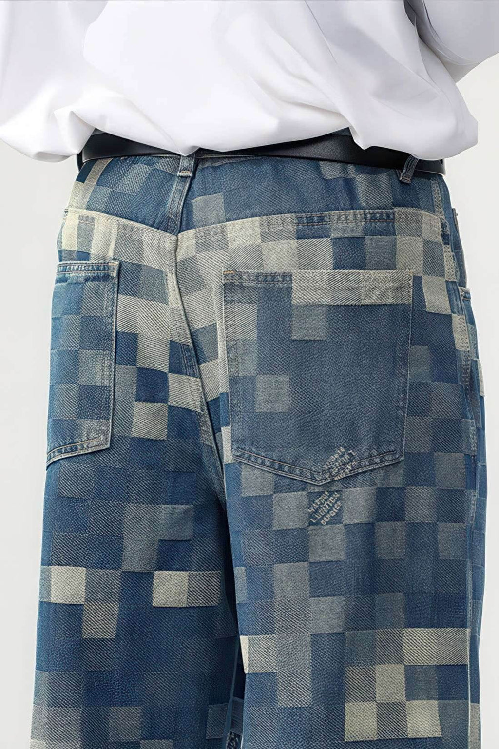 Plaid Patchwork Jeans - Oversized Wide-Leg Streetwear Pants