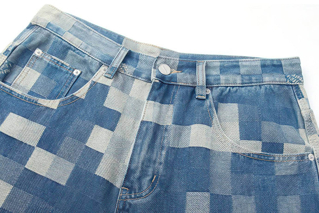 Plaid Patchwork Jeans - Oversized Wide-Leg Streetwear Pants