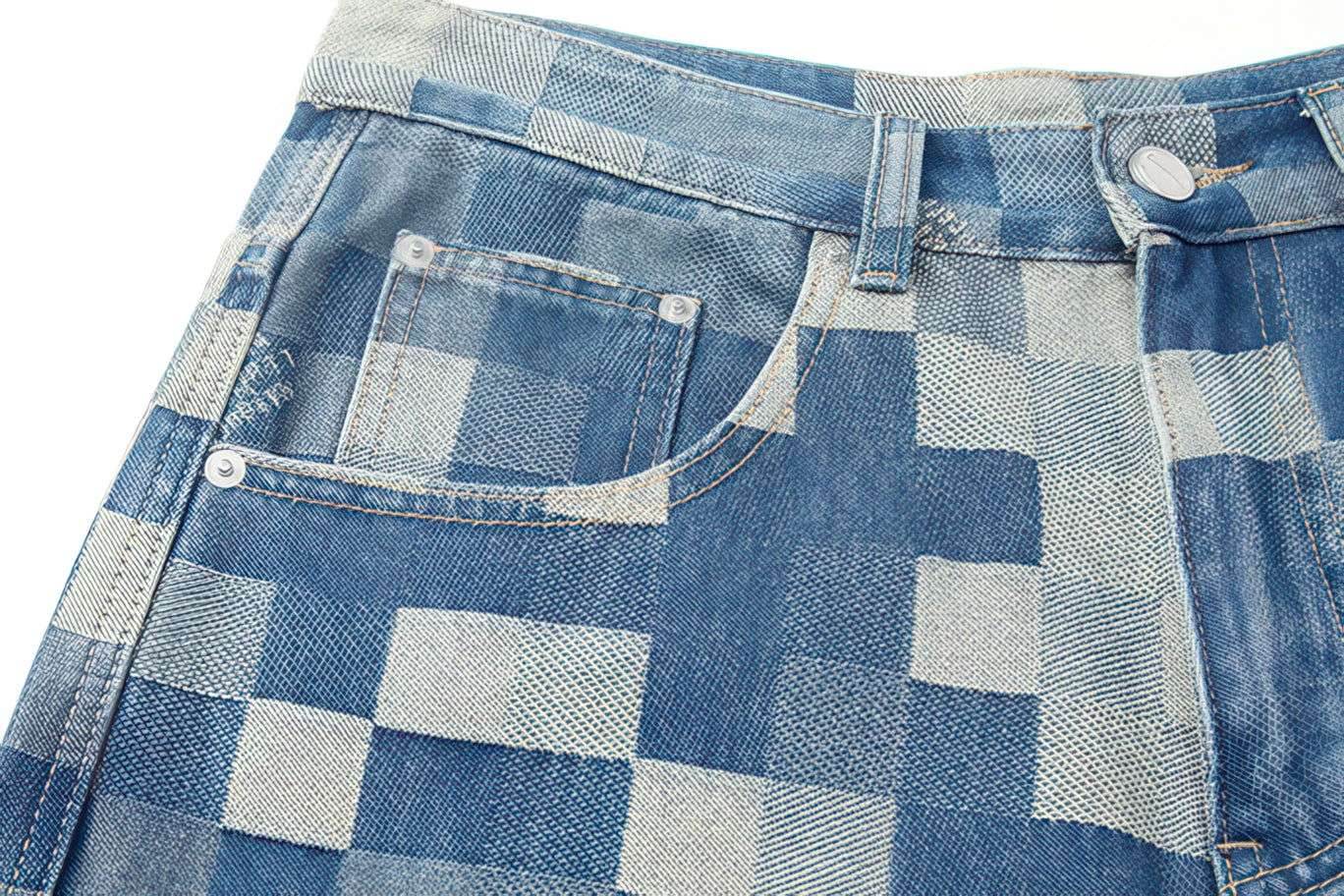 Plaid Patchwork Jeans - Oversized Wide-Leg Streetwear Pants