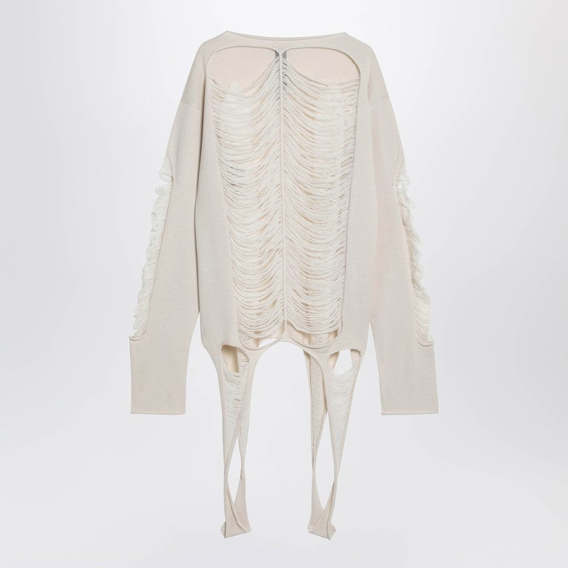 Rick Owens Torn Ivory Sweater In Wool Men